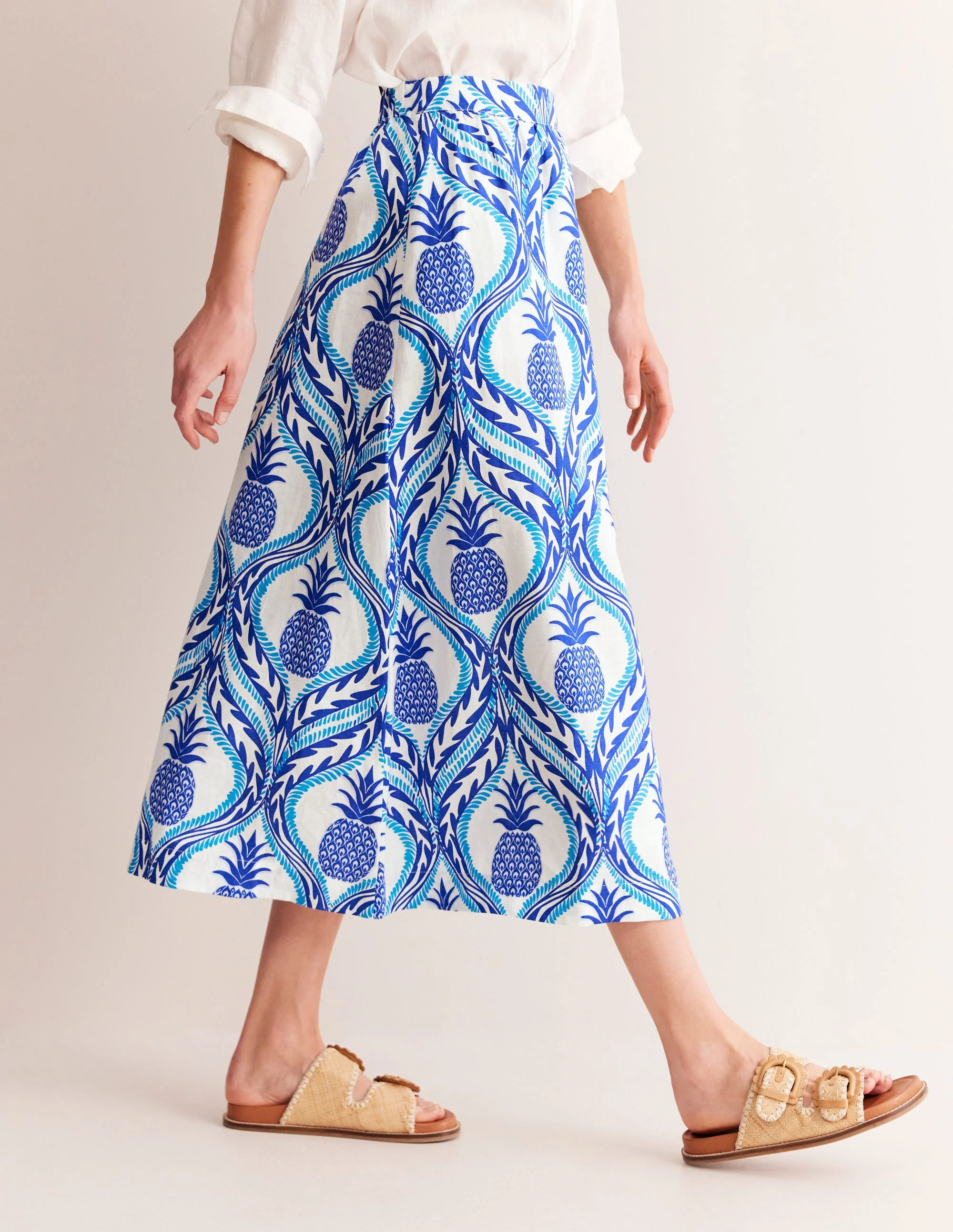 Florence Linen Midi Skirt-Surf the Web, Pineapple Wave - Image 4