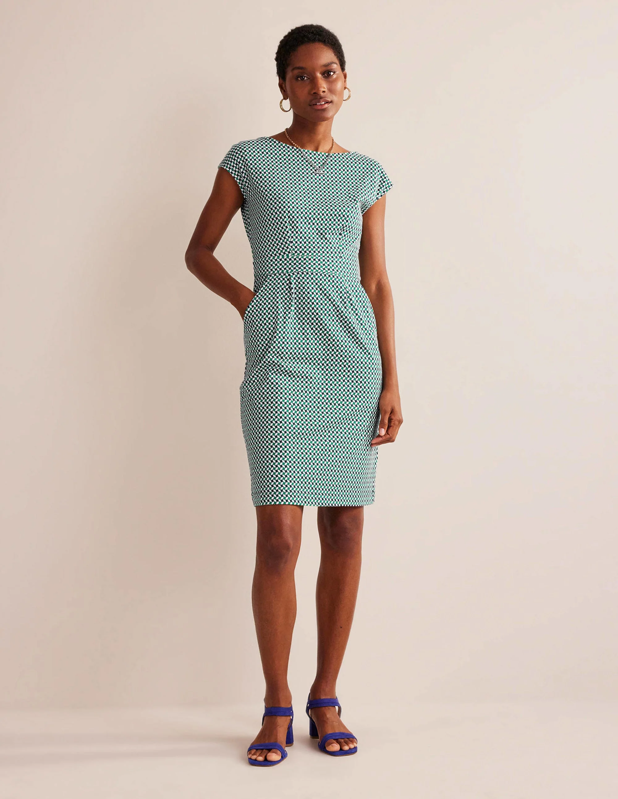 Florrie Jersey Dress-Meadow Green, Abstract Diamond - Image 5