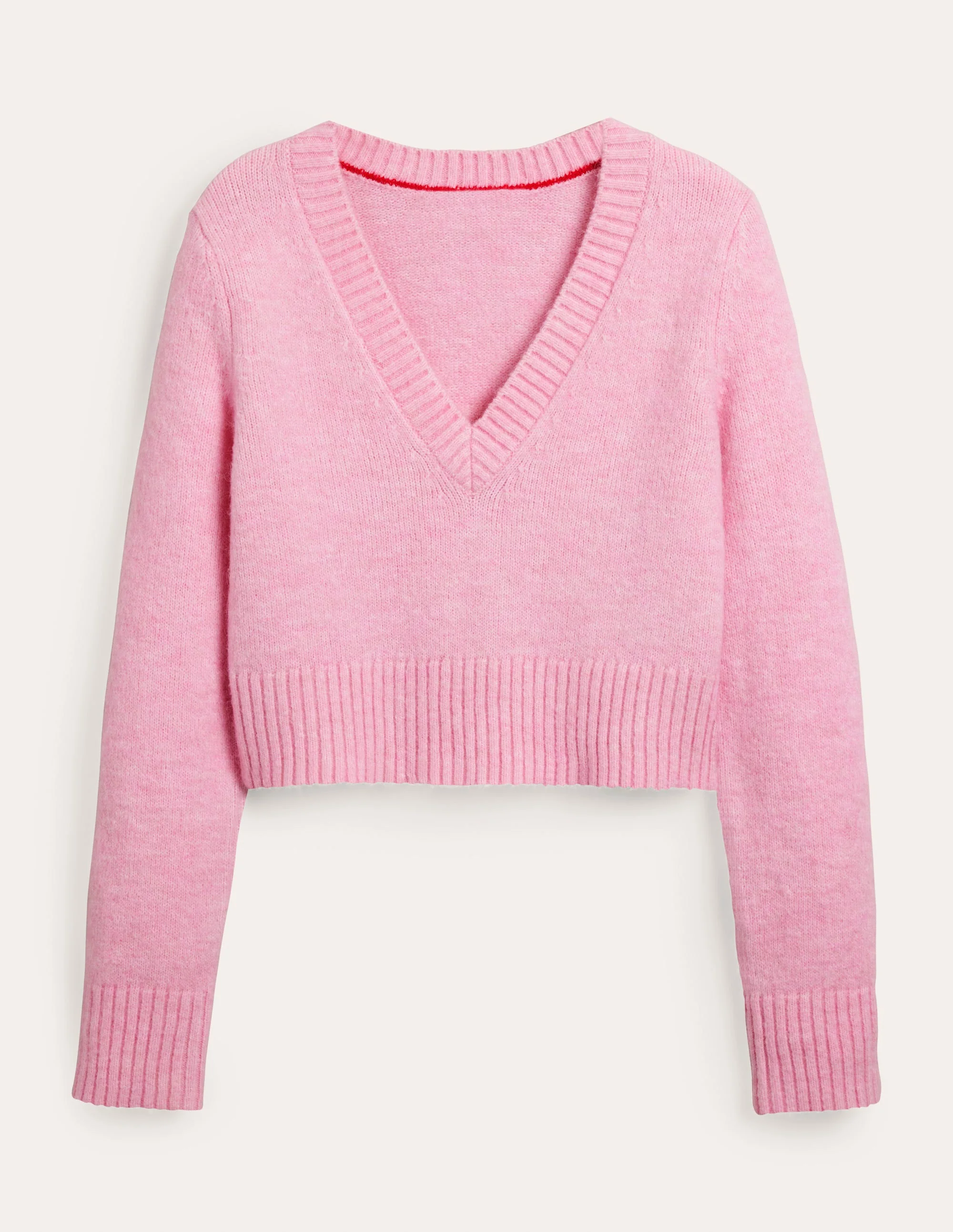 Fluffy Cropped V-Neck Sweater-Cameo Pink - Image 6