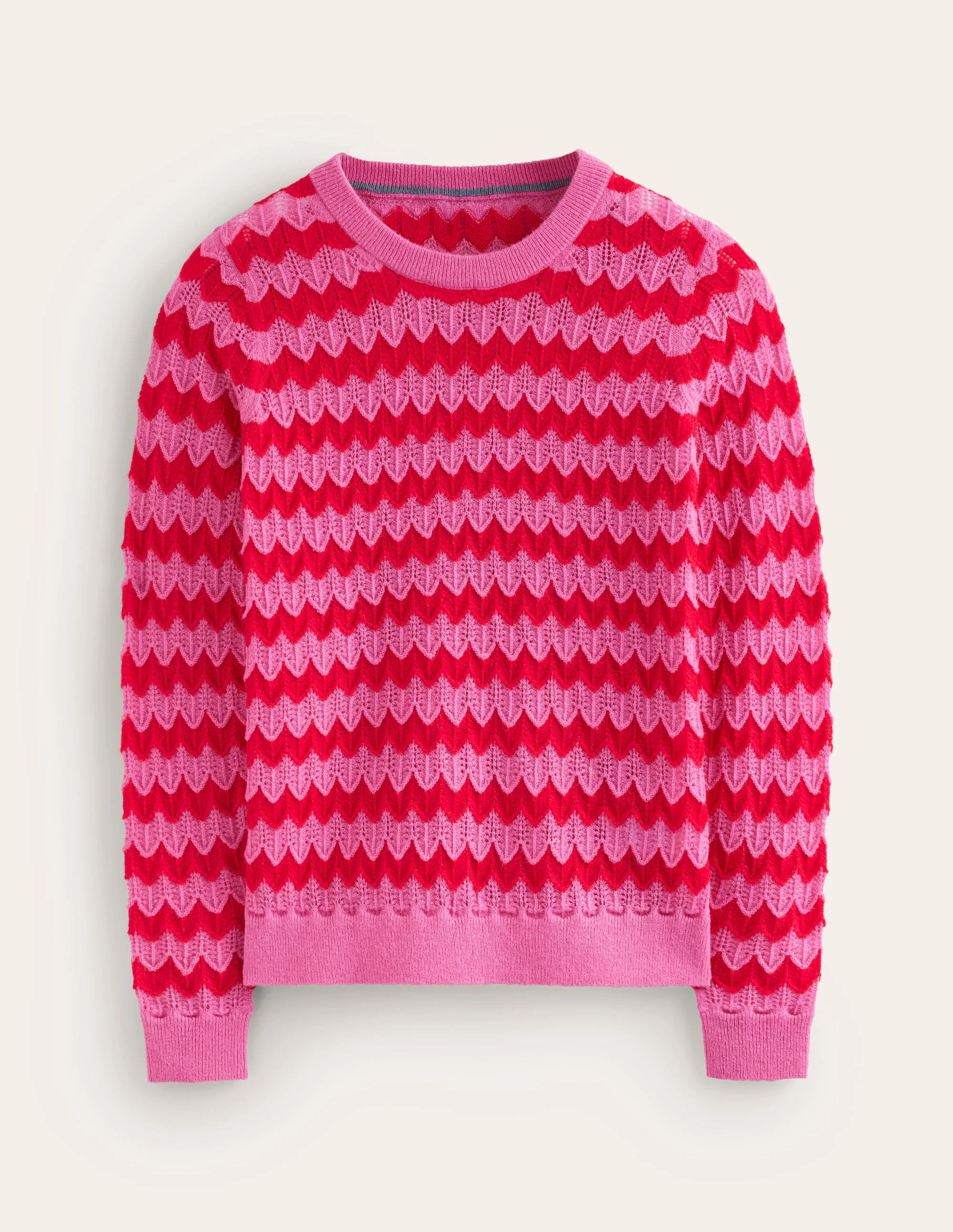 Fluffy Diagonal Stripe Sweater-Pink/ Red - Image 5