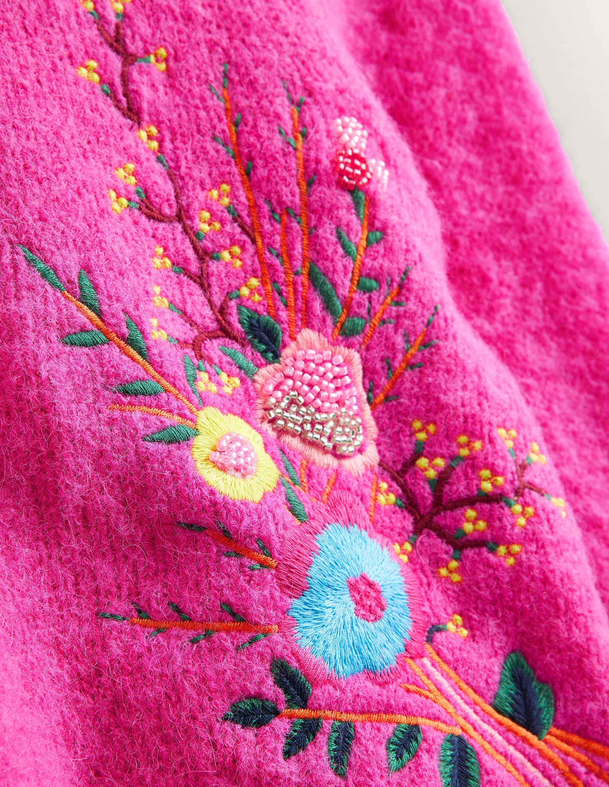 Fluffy Floral Detail Sweater-Shocking Pink Floral - Image 6