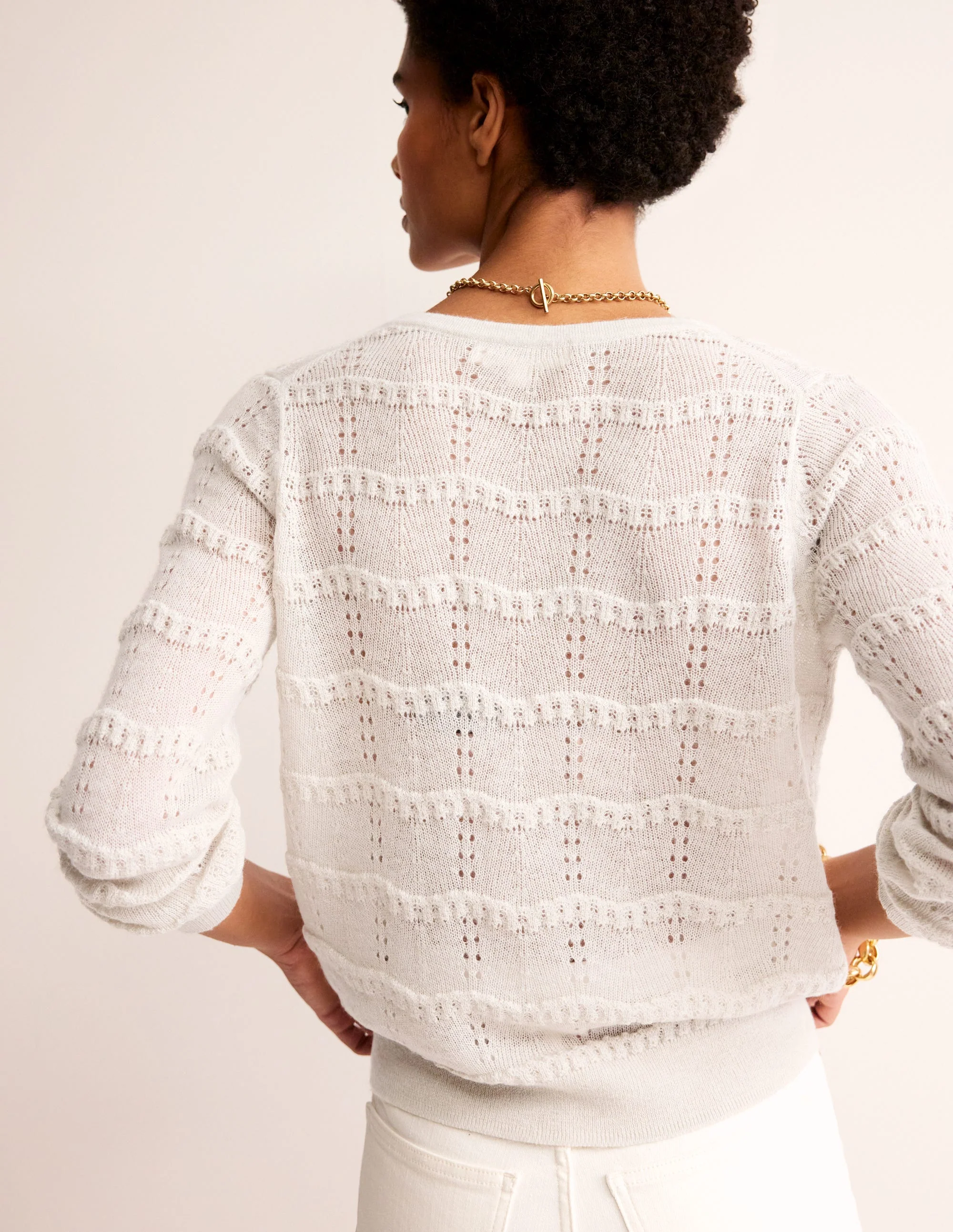 Fluffy Pointelle Cardigan-Vanilla - Image 3