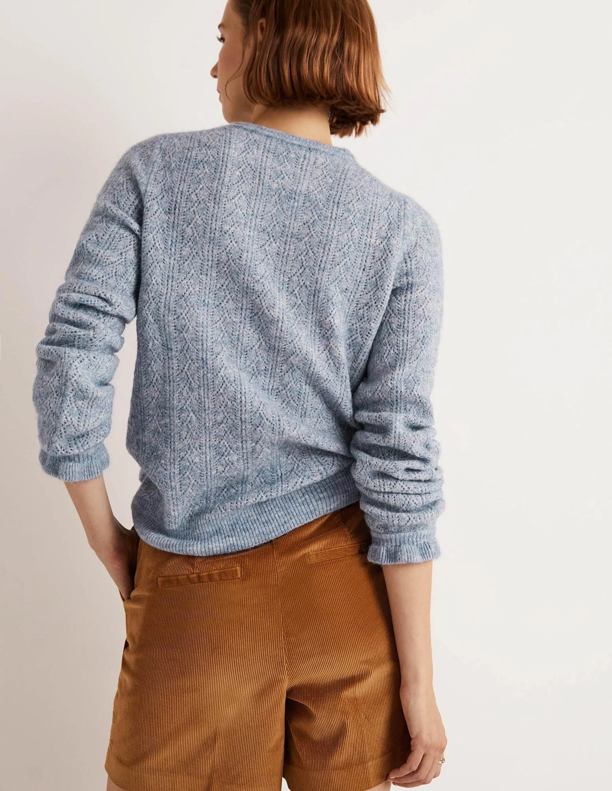 Fluffy Pointelle Sweater-Corporal Blue Melange - Image 3