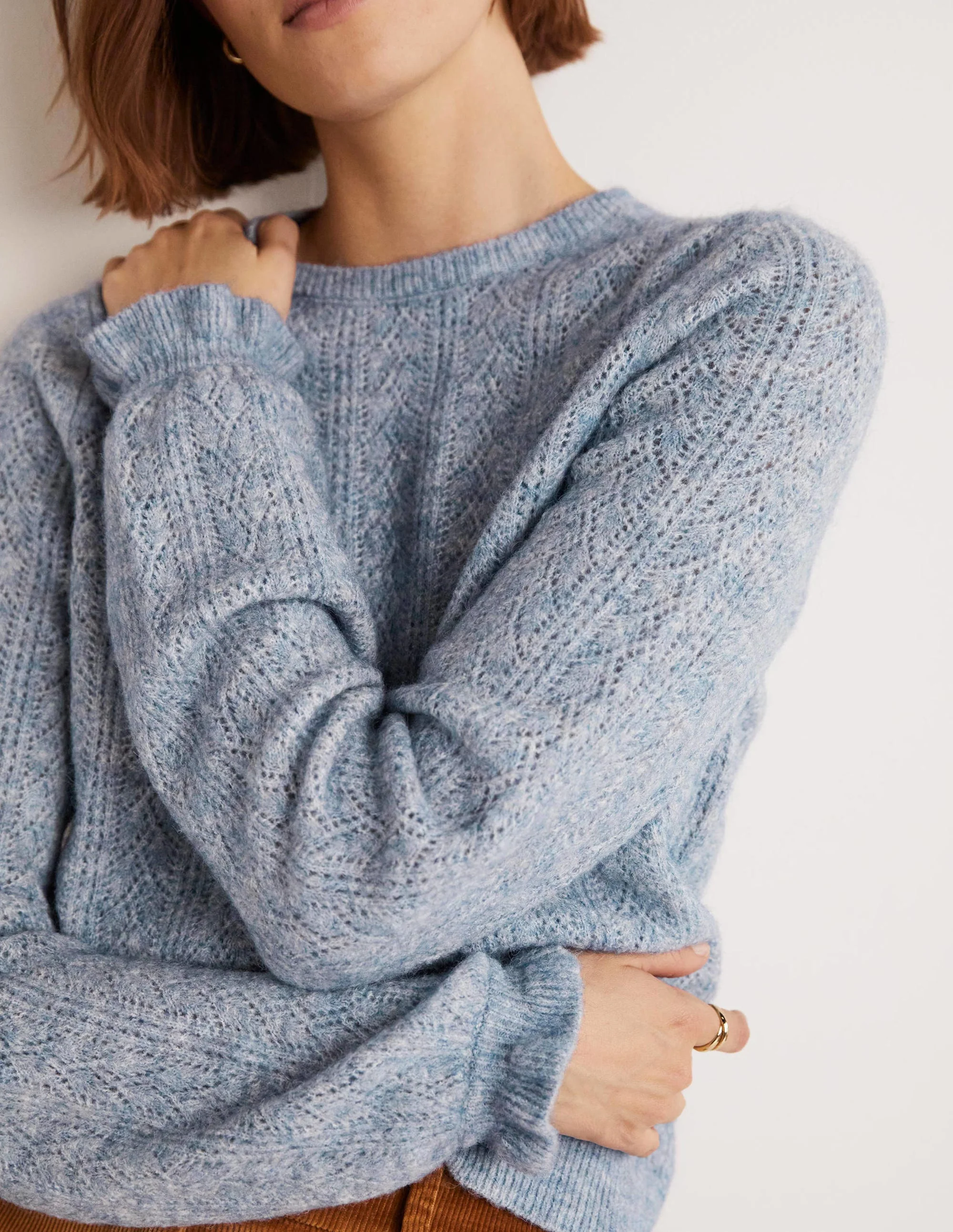 Fluffy Pointelle Sweater-Corporal Blue Melange - Image 6