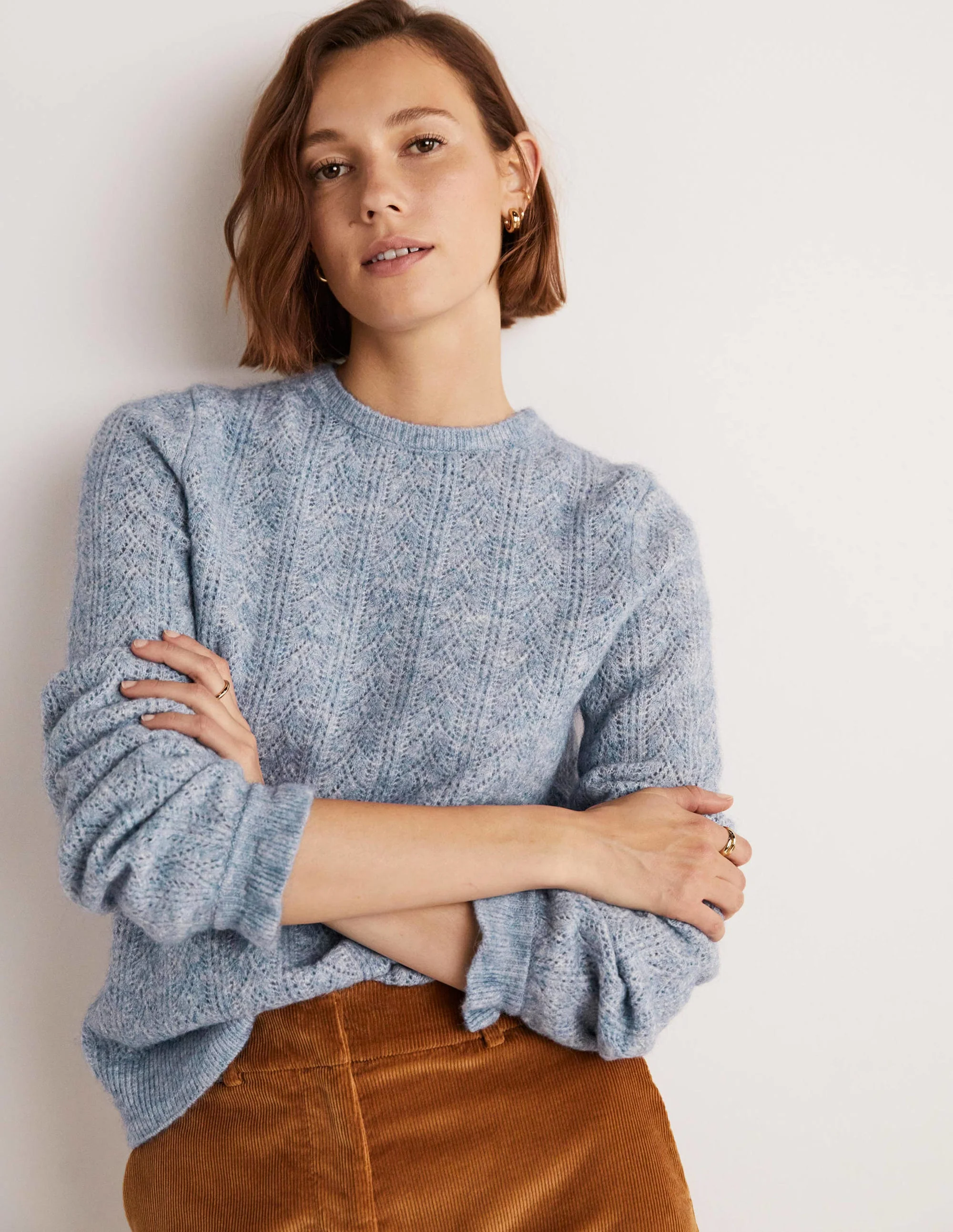 Fluffy Pointelle Sweater-Corporal Blue Melange - Image 7