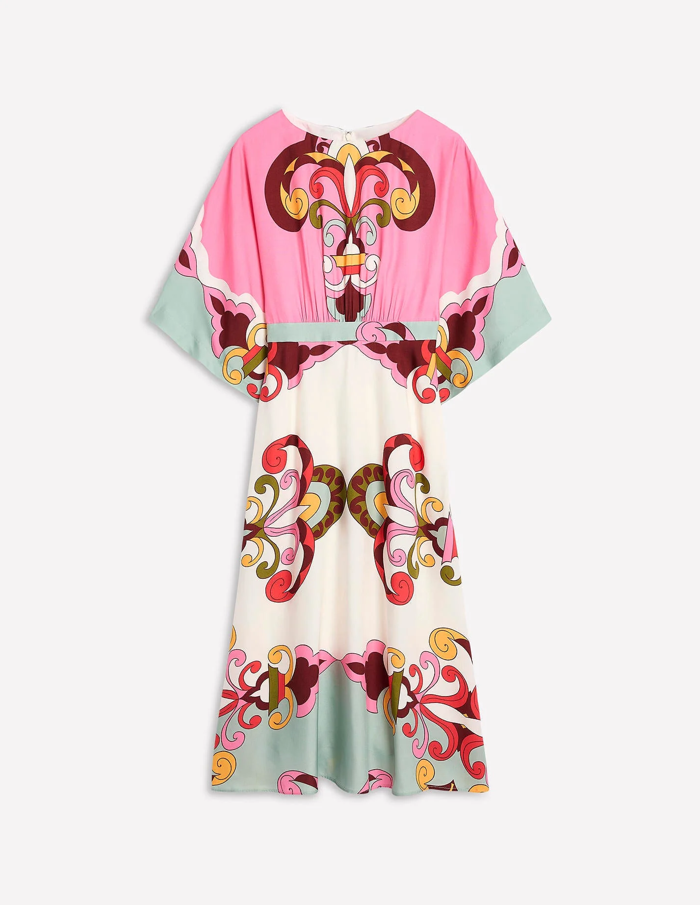 Flute Sleeve Midi Dress-Pink Rose, Ornate Reflection - Image 6