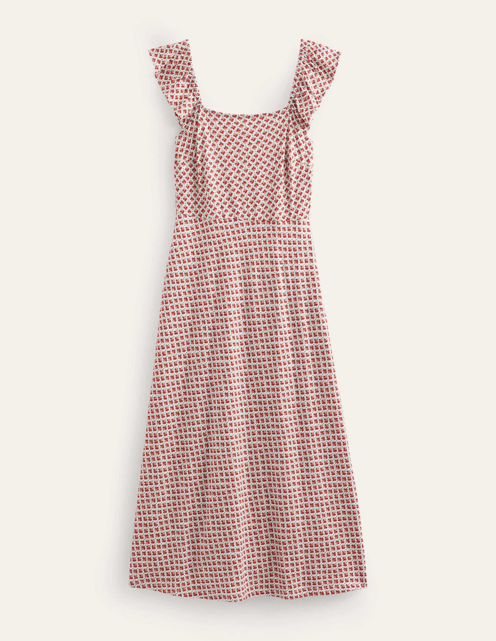 Frill Detail Jersey Midi Dress-Vermillion, Bloom Bud - Image 6