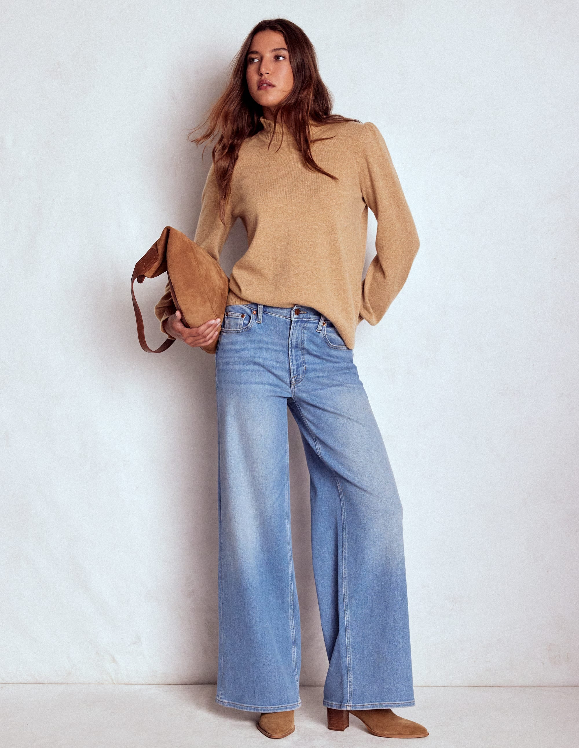 Frill Trim Cashmere Sweater-Camel Melange - Image 4