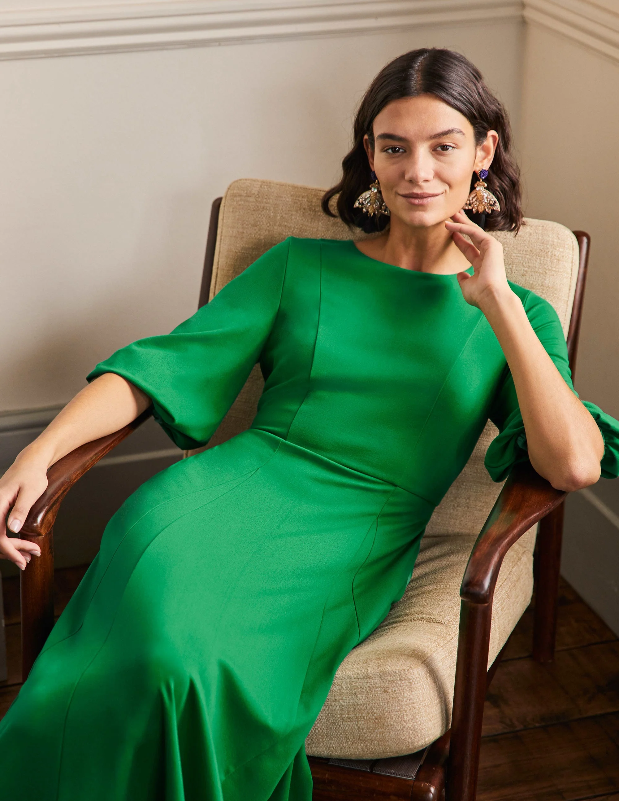 Full Skirt Jersey Midi Dress-Highland Green - Image 4
