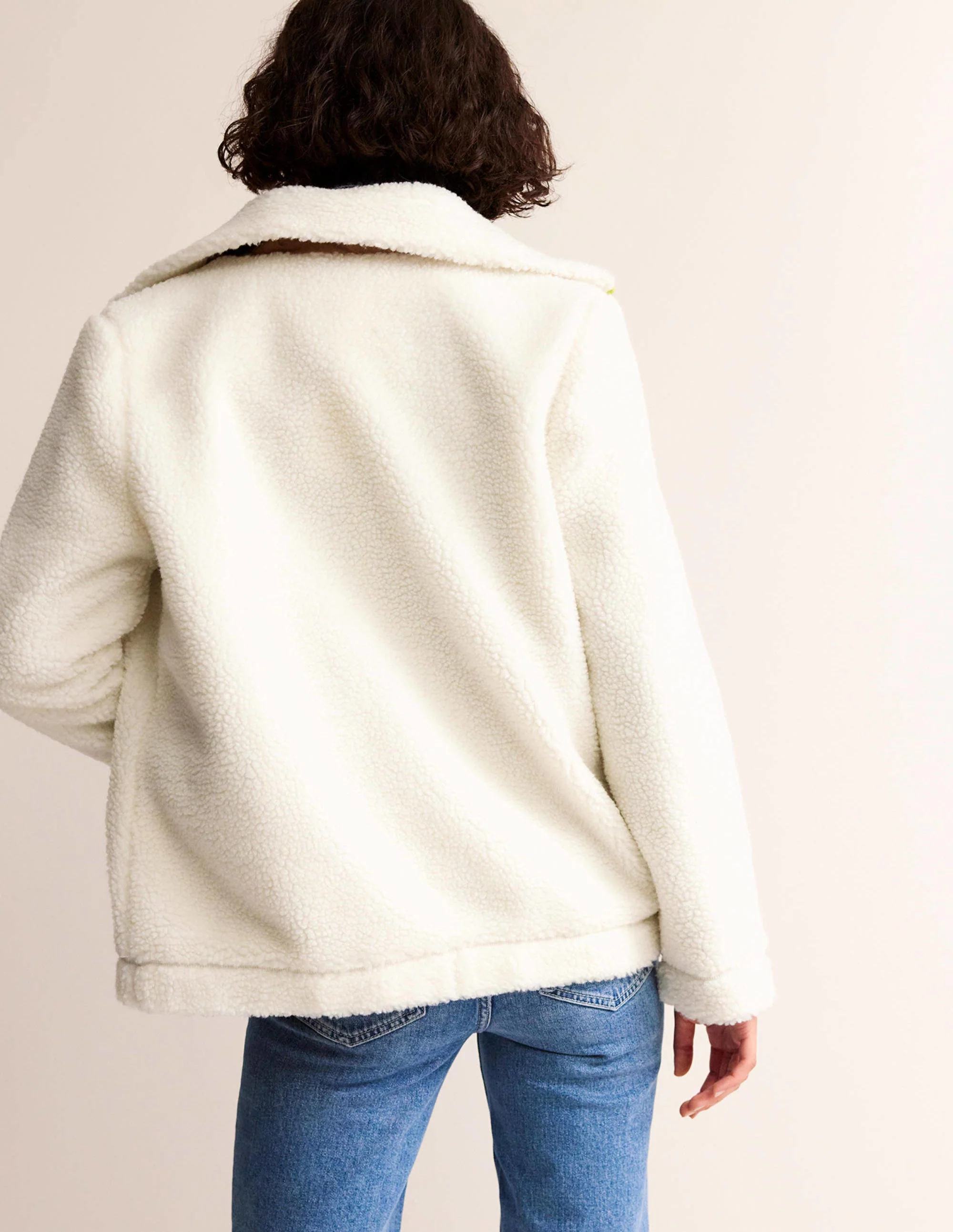 Funnel-Neck Borg Jacket-Ivory, Metallic - Image 3