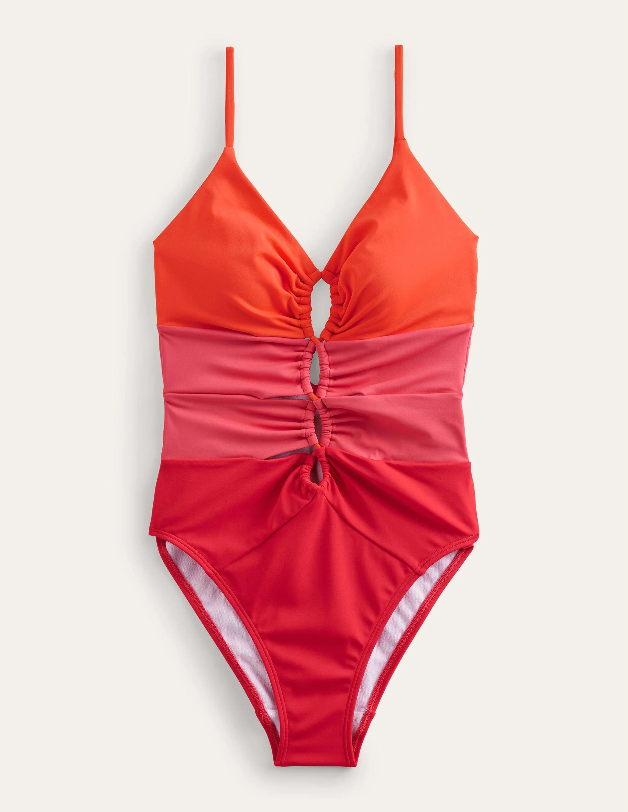 Gather Cut Swimsuit-Coral, Pink Berry Colourblock - Image 5