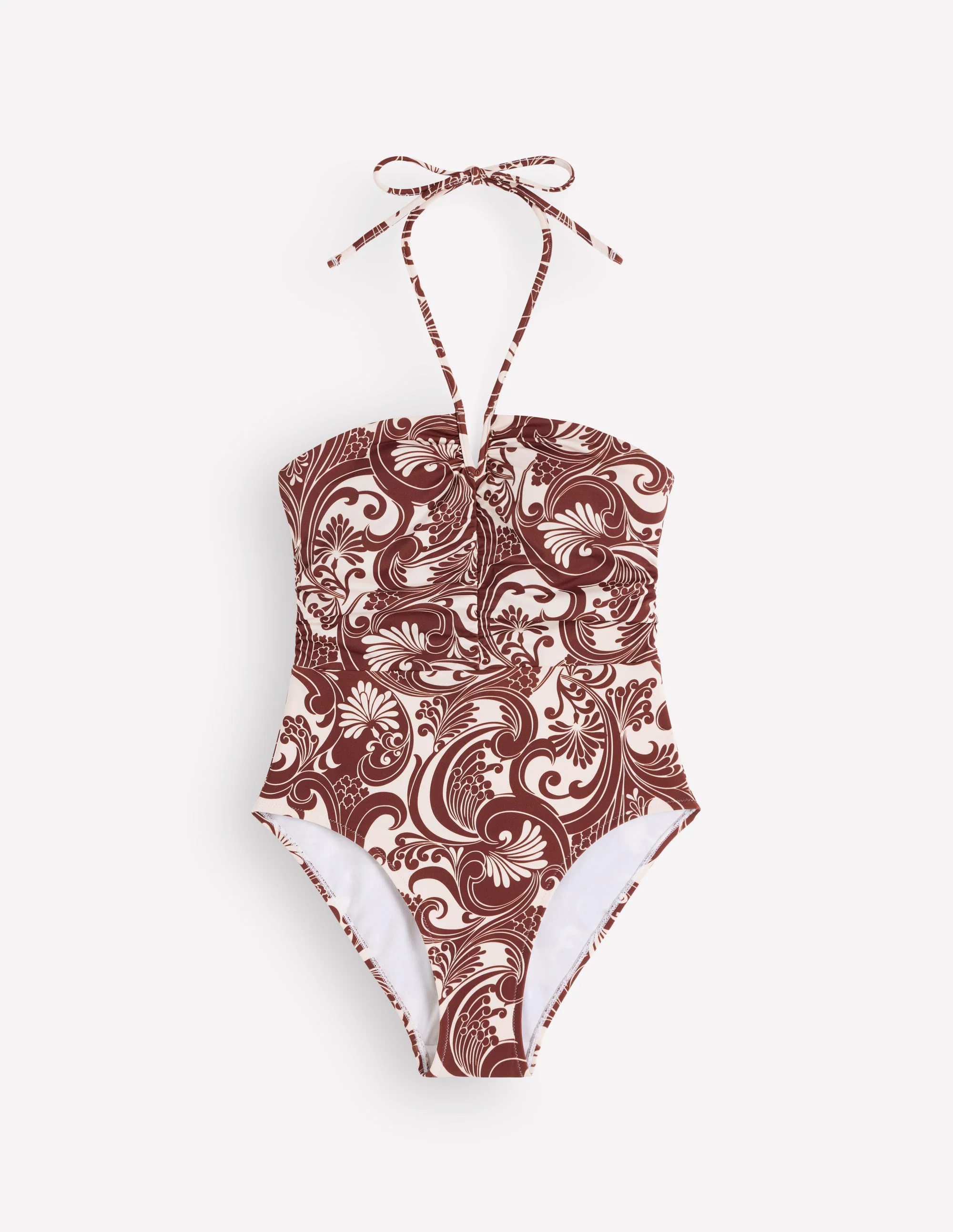 Gather String Swimsuit-Hot Chocolate, Foliage Whirl - Image 6