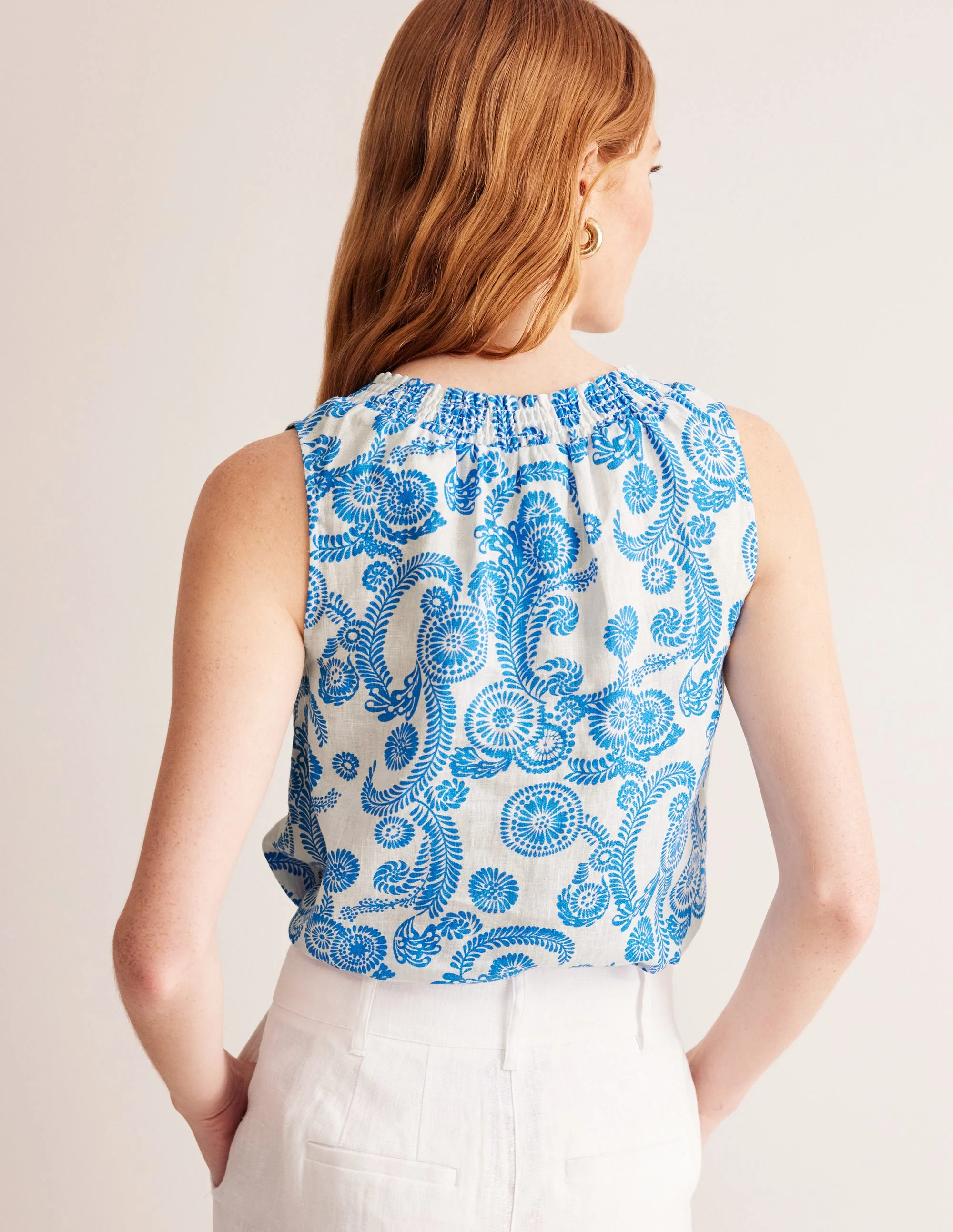 Georgia Linen Sleeveless Top-Ivory, Abstract Charm - Image 3