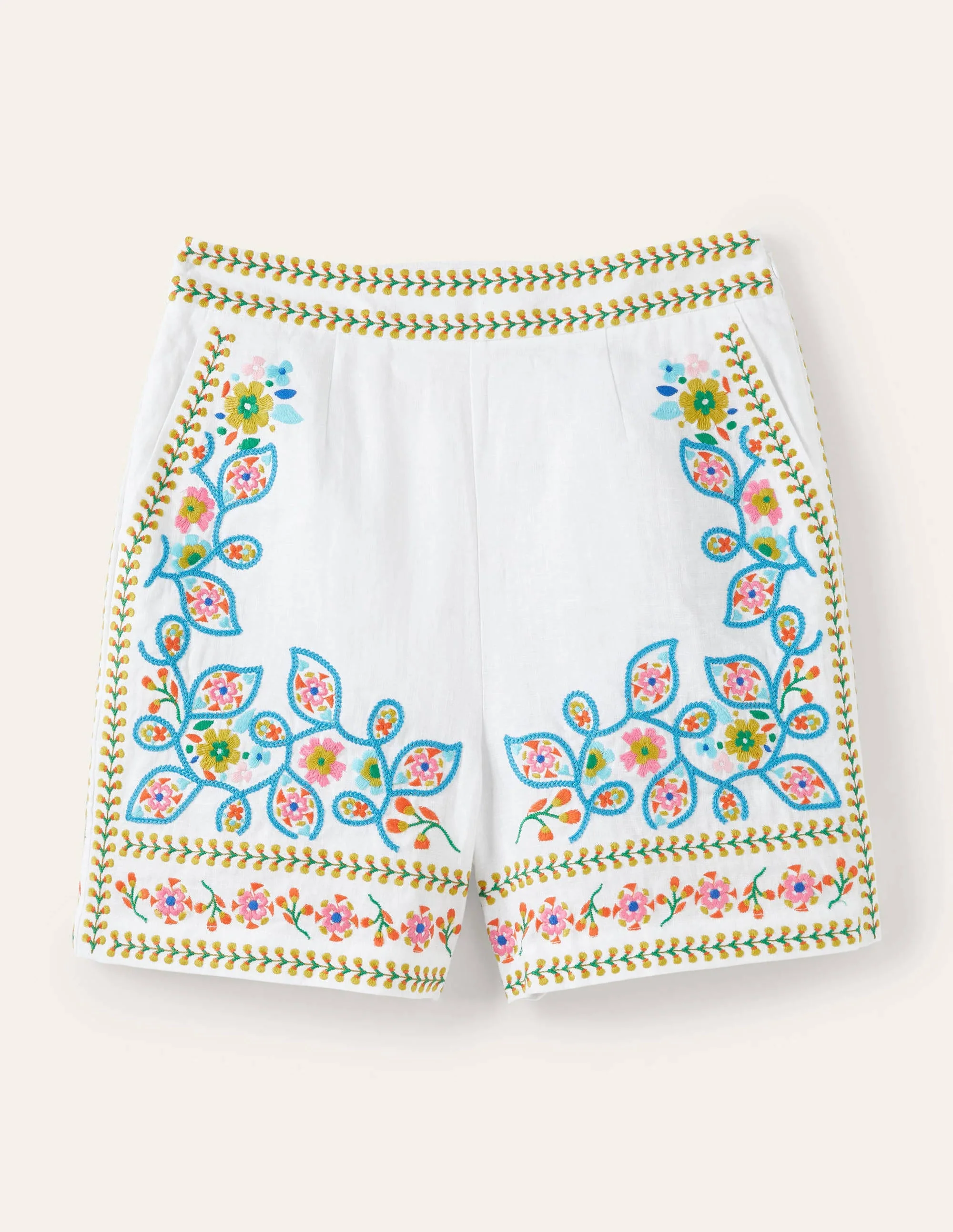 Georgina Linen Shorts-White, Embroidery - Image 5