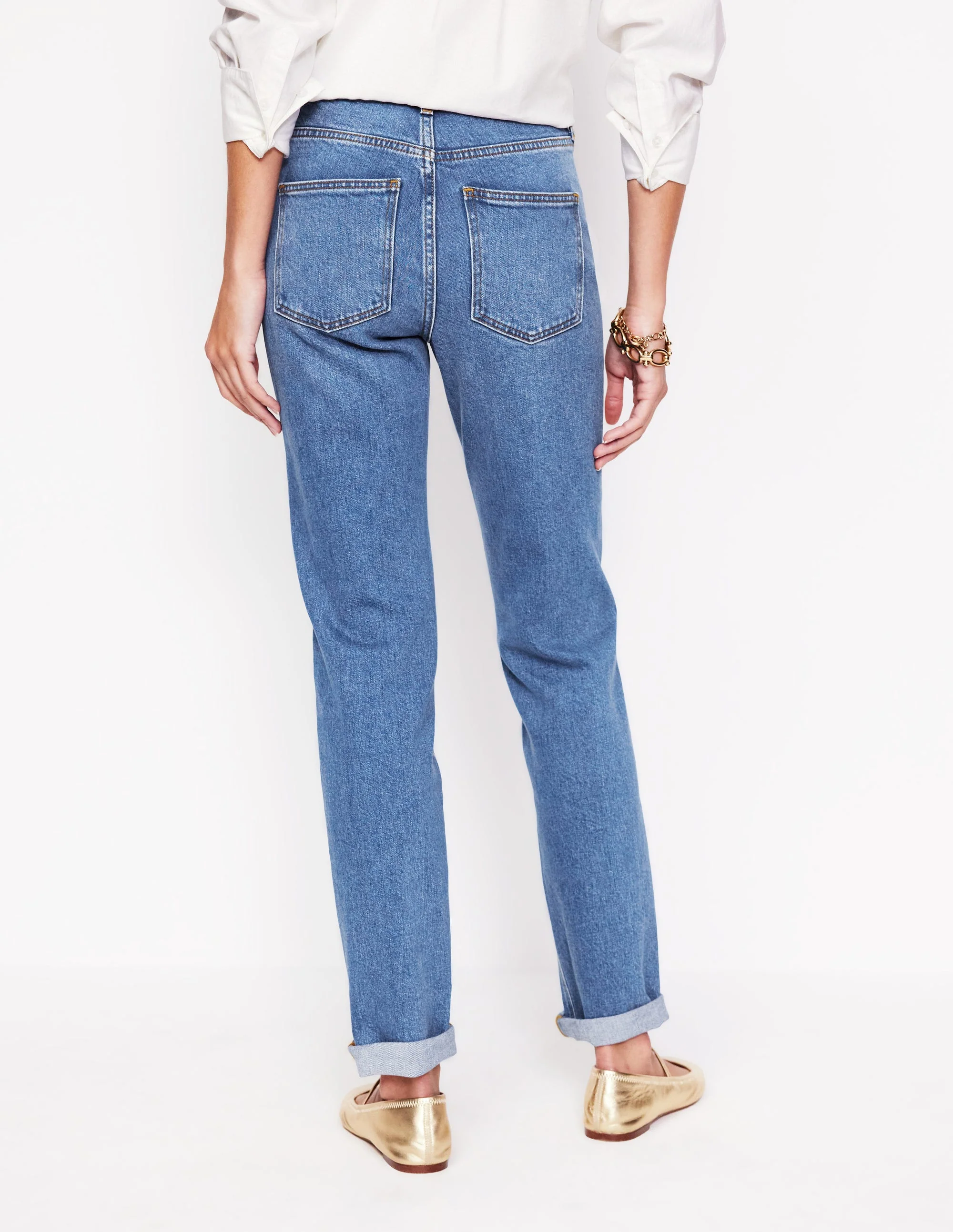 Girlfriend Jeans-Metallic Gold Side Stripe - Image 3
