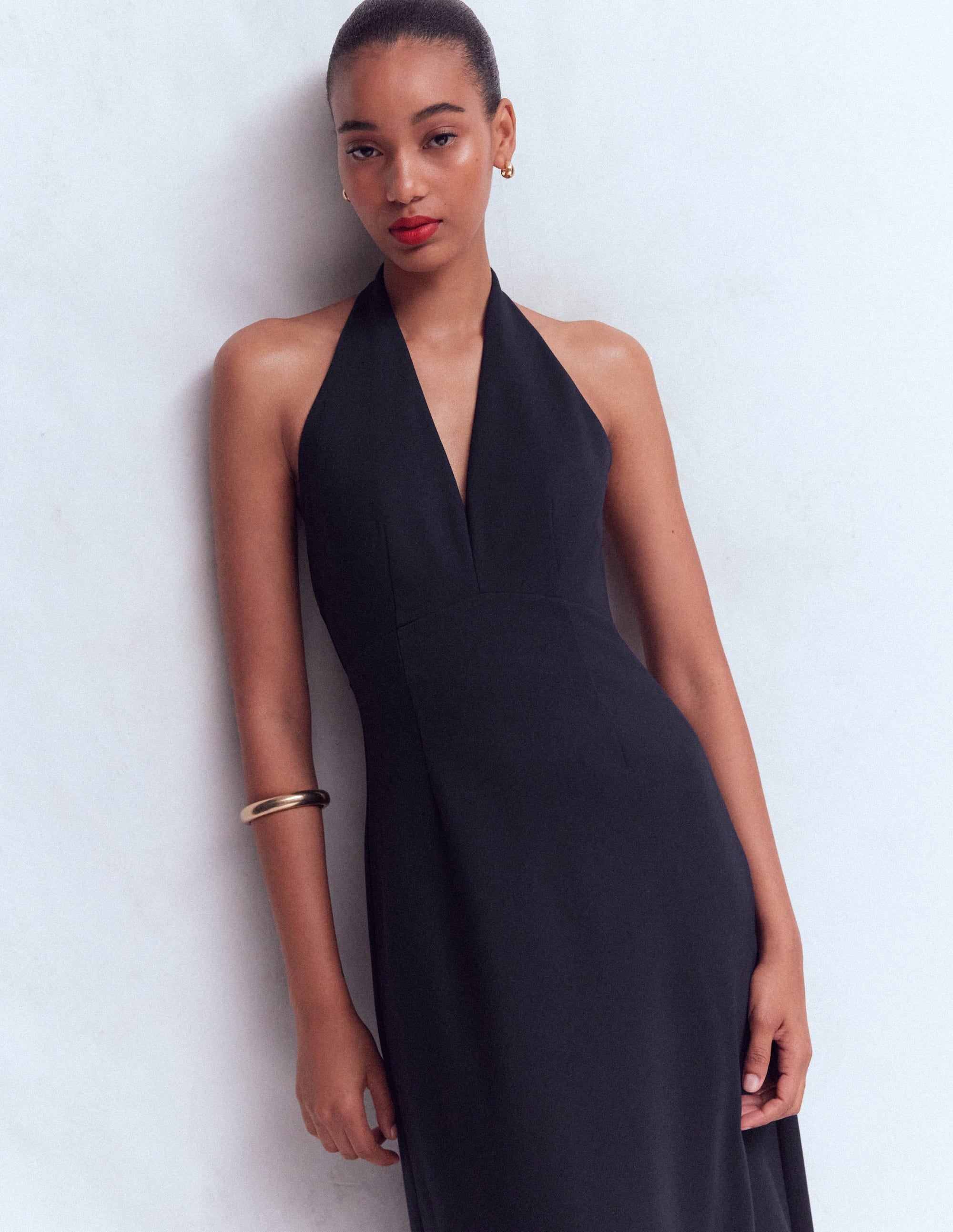 Halter Neck Jersey Maxi Dress-Navy - Image 6