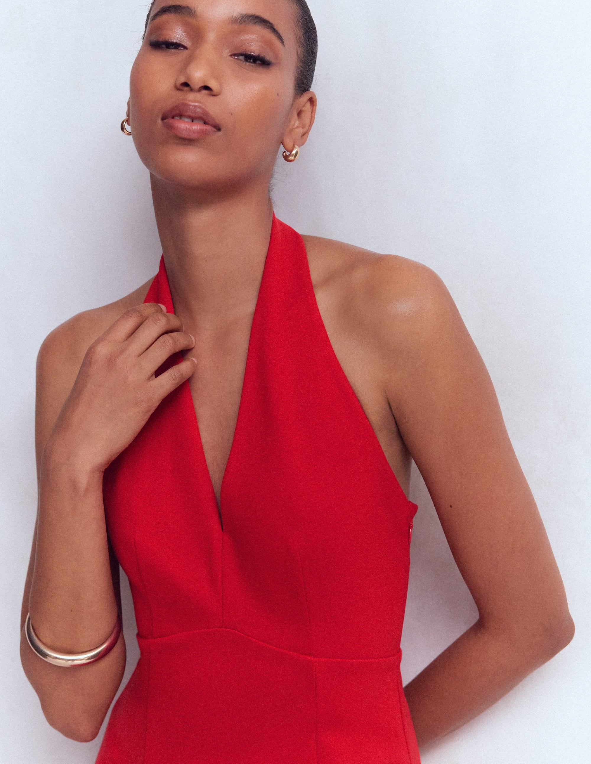 Halter Neck Jersey Maxi Dress-Red - Image 2