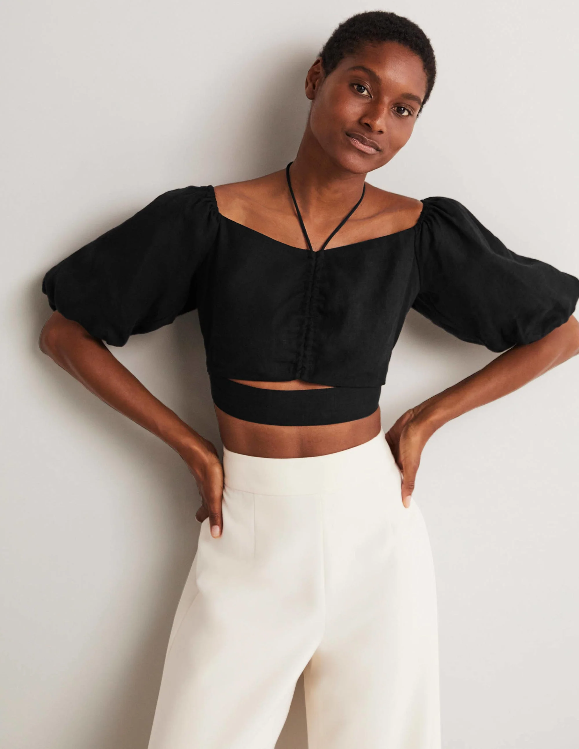 Halterneck Cut Out Crop Top-Black - Image 4