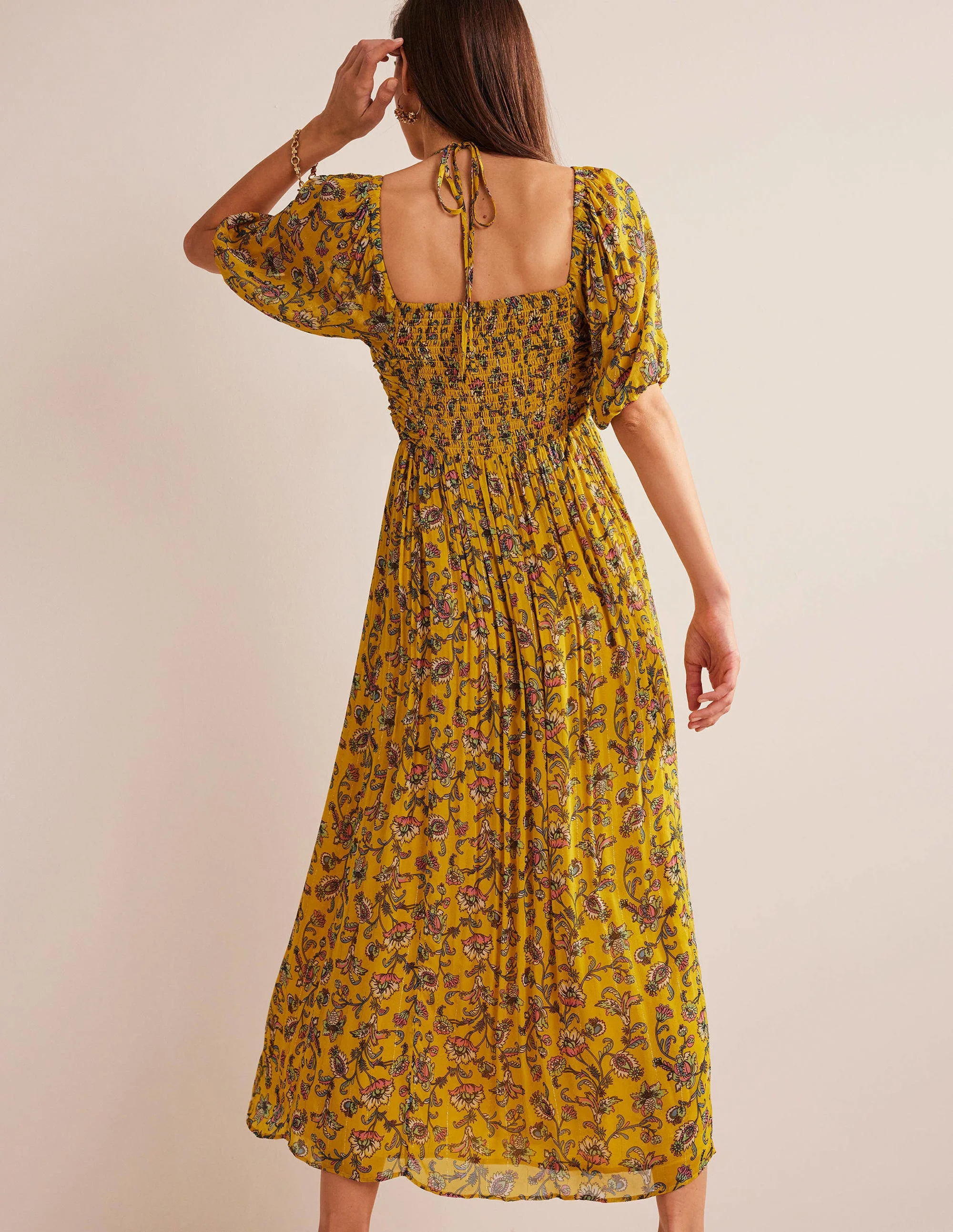 Halterneck Detail Maxi Dress-Mustard Seed, Meadow Fall - Image 3