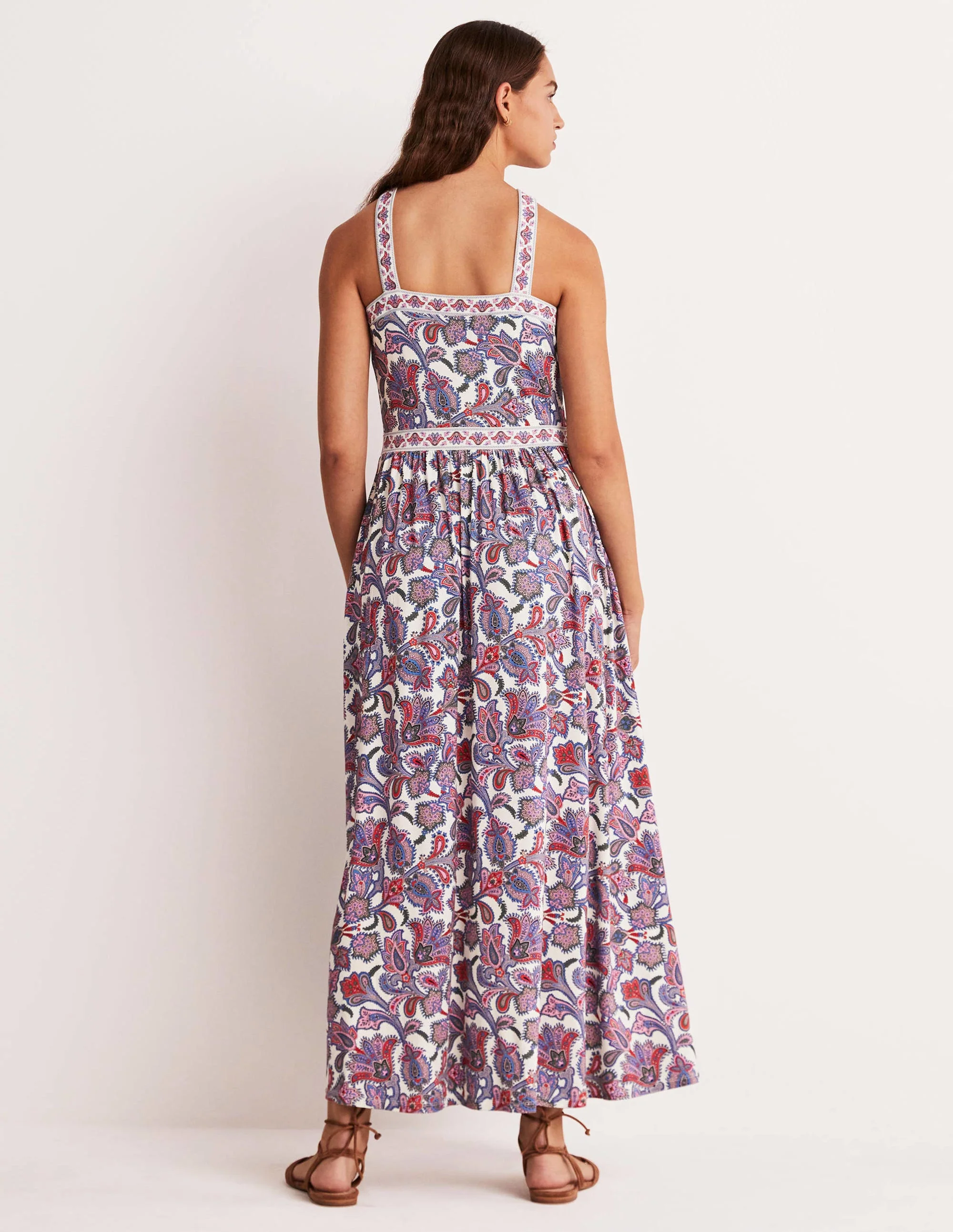 Halterneck Jersey Maxi Dress-Ivory, Paisley Bud - Image 3