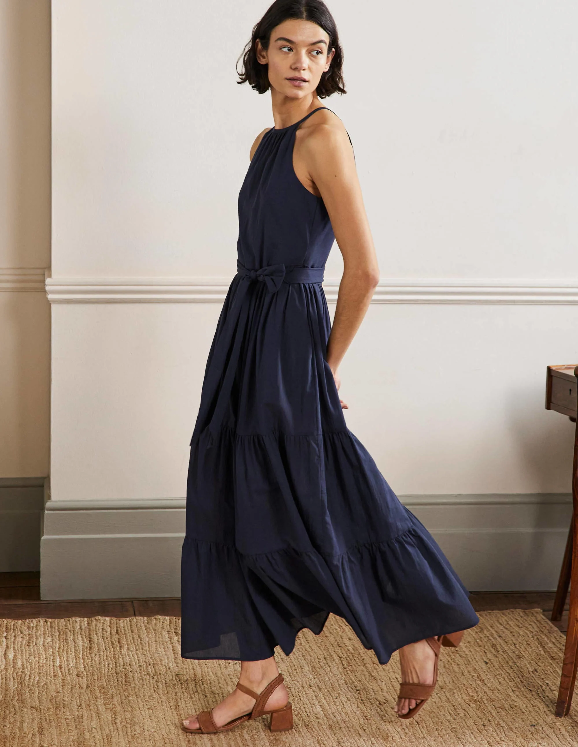 Halterneck Tiered Maxi Dress-Navy - Image 4