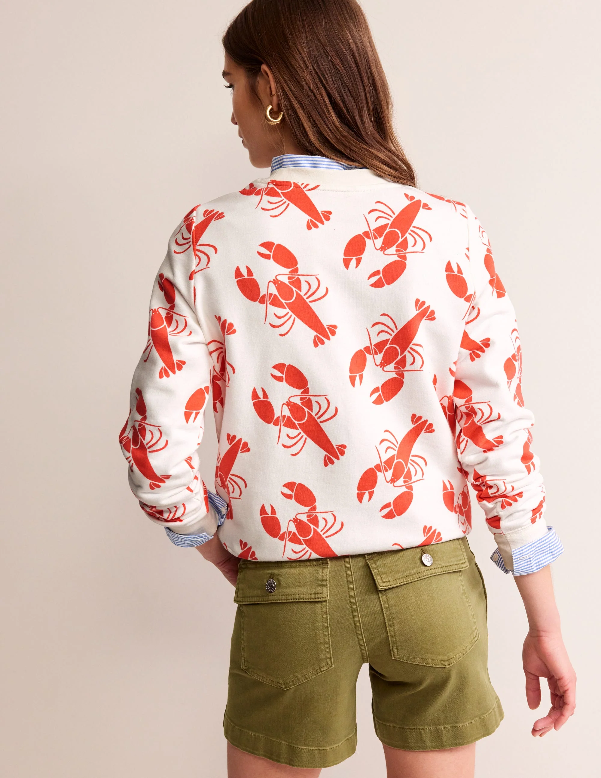 Hannah Printed Sweatshirt-Ivory, Lobster - Image 3