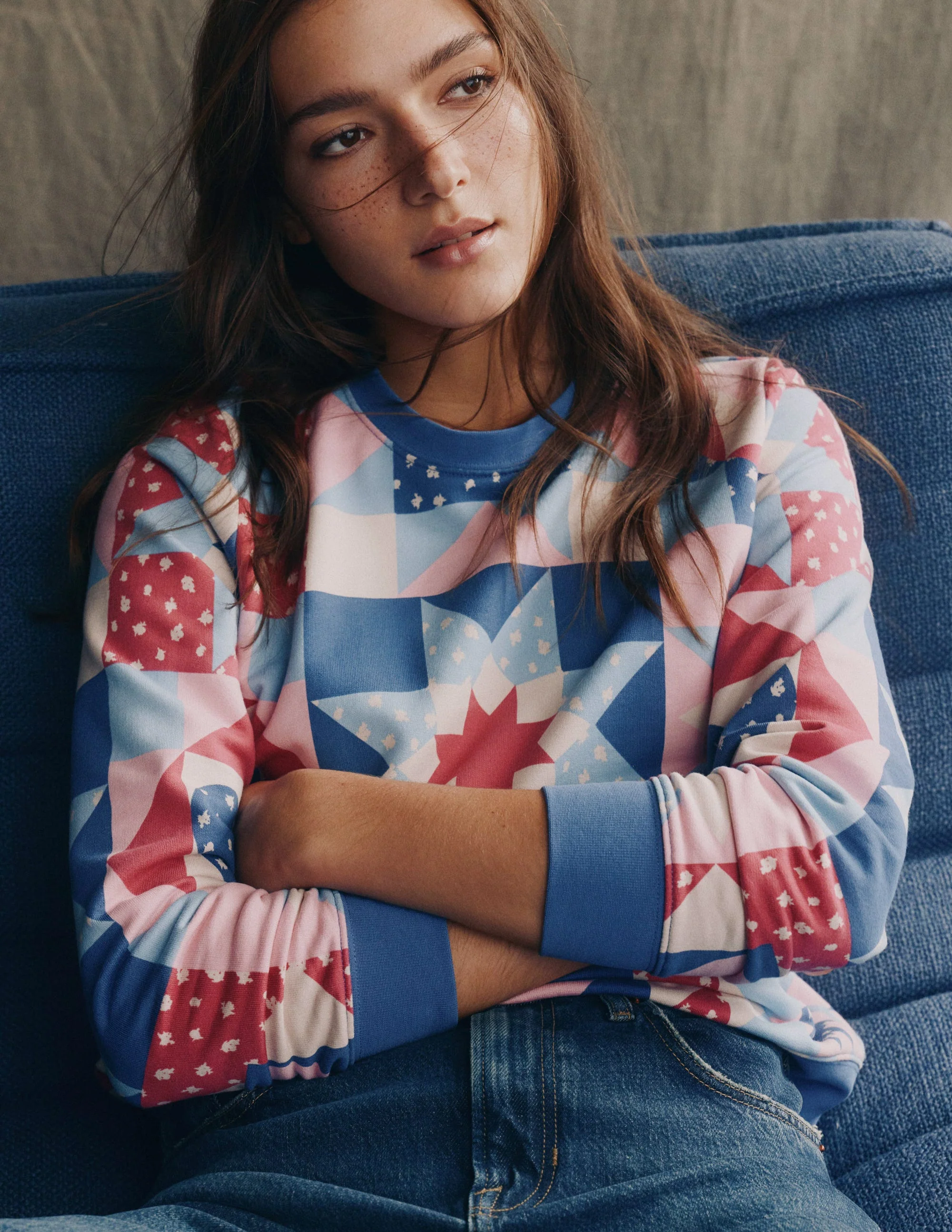 Hannah Printed Sweatshirt-Multi, Heart Patchwork - Image 5