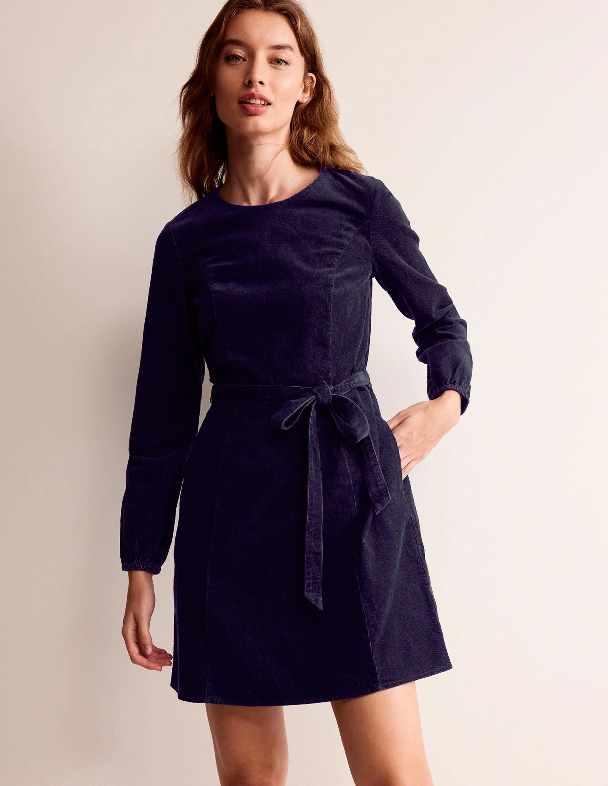 Harriet Cord Dress-Navy - Image 4