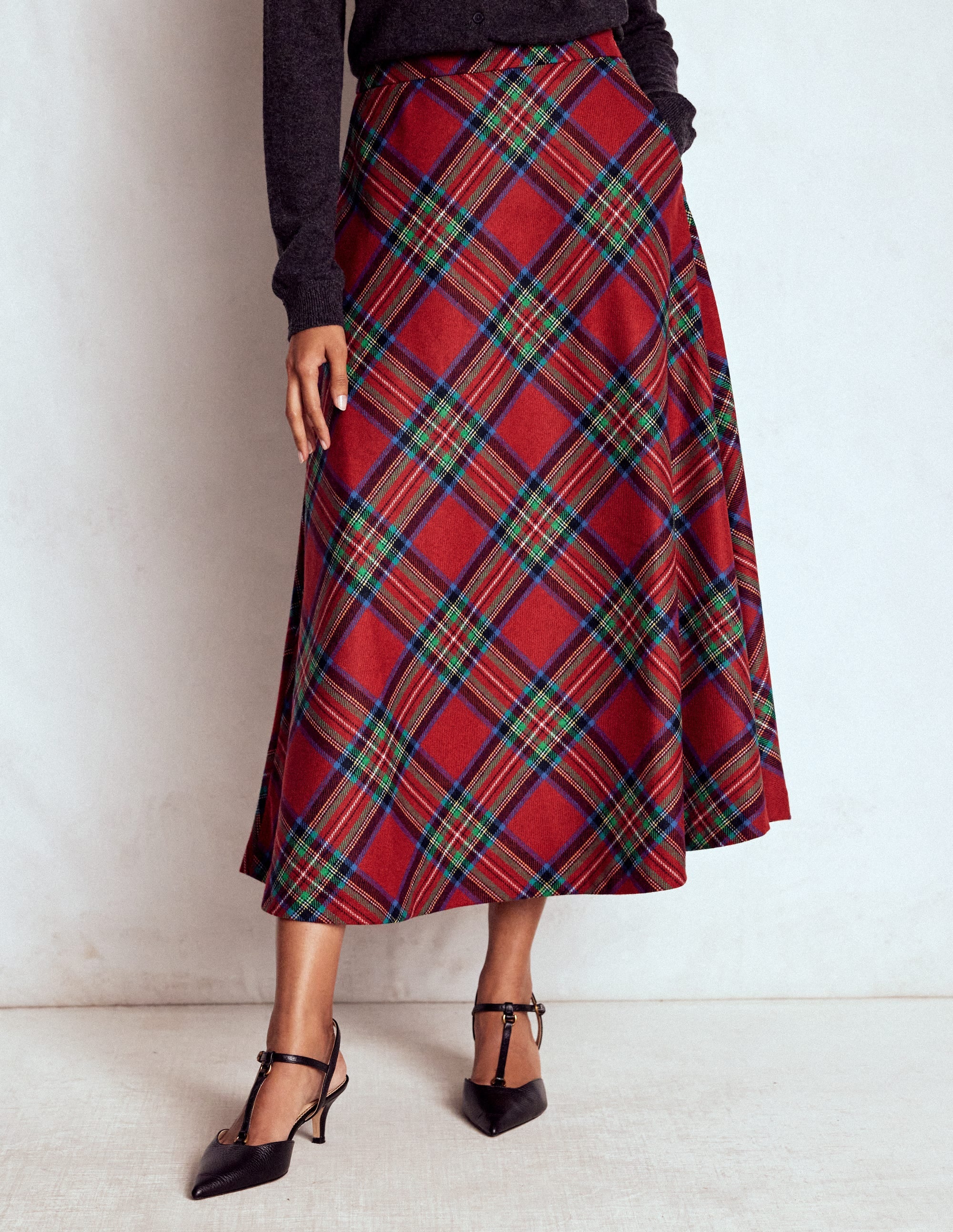 Hayley Wool Midi Skirt-Red, Blue and Green Check - Image 4