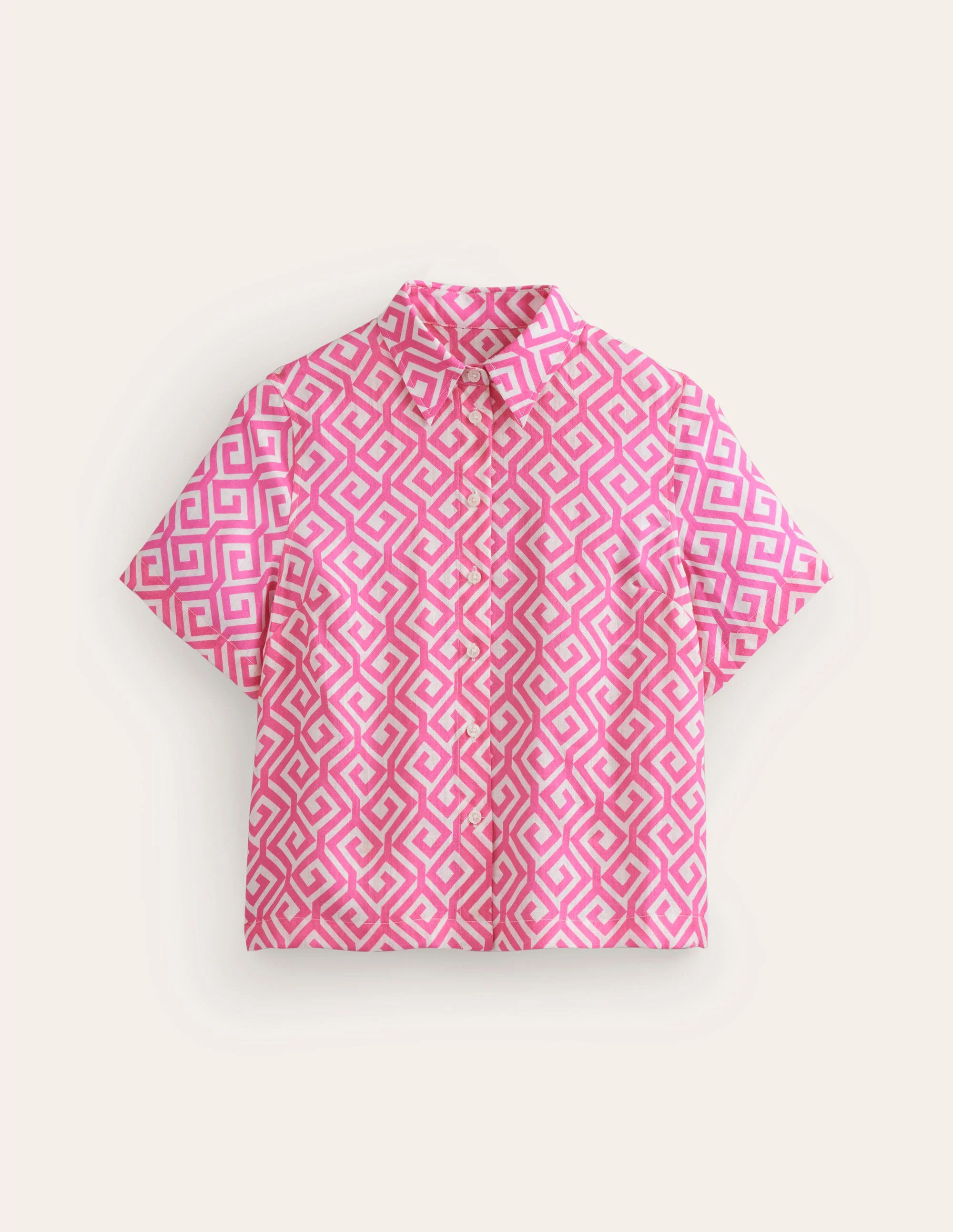 Hazel Short Sleeve Linen Shirt-Pink Power, Maze - Image 5