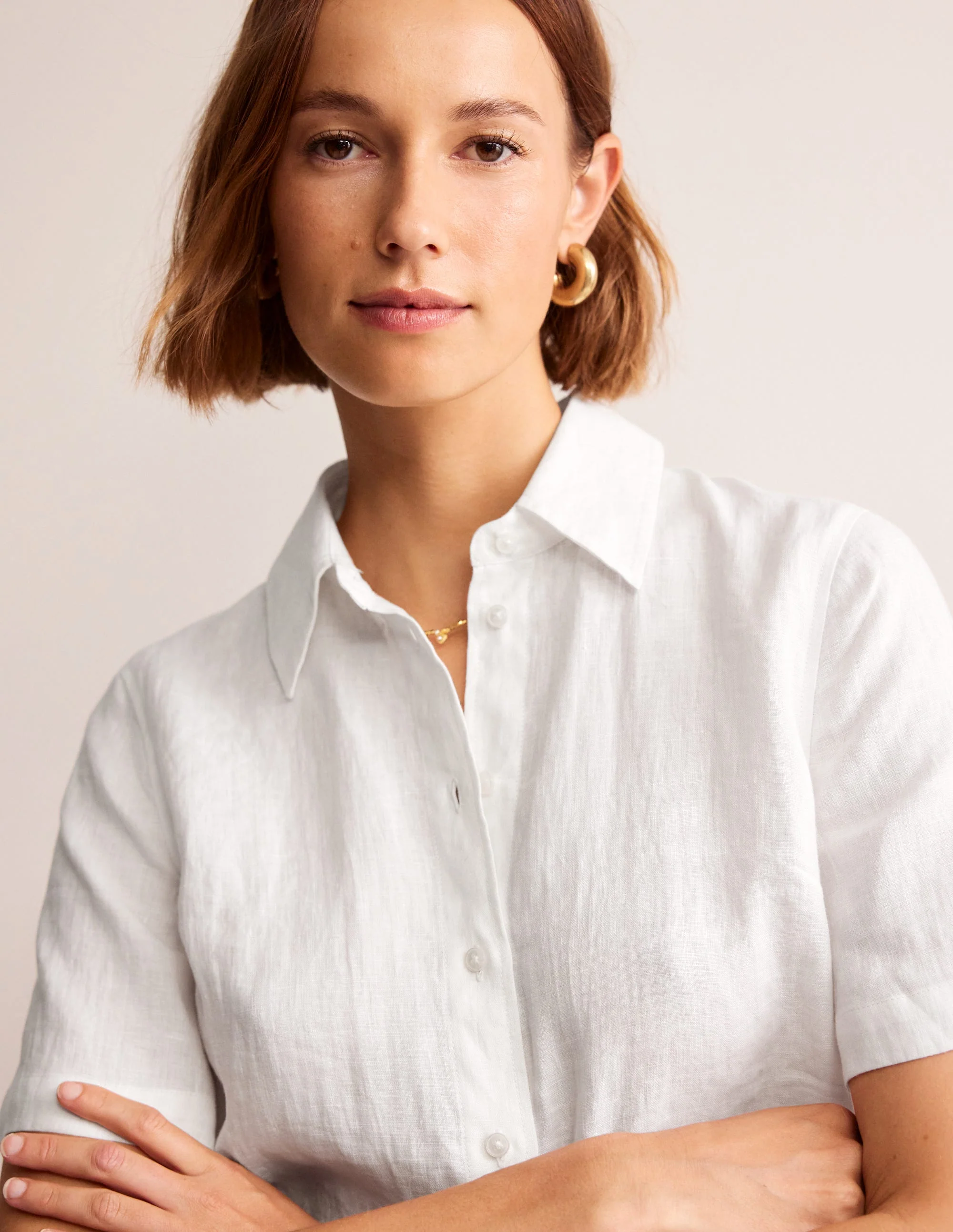 Hazel Short Sleeve Linen Shirt-White - Image 2