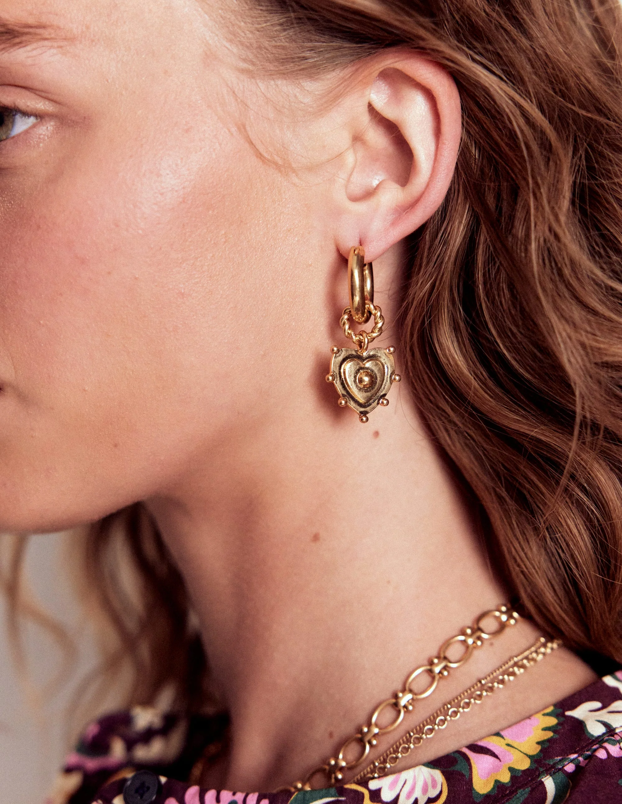 Heart Charm Earrings-Gold Colour - Image 2