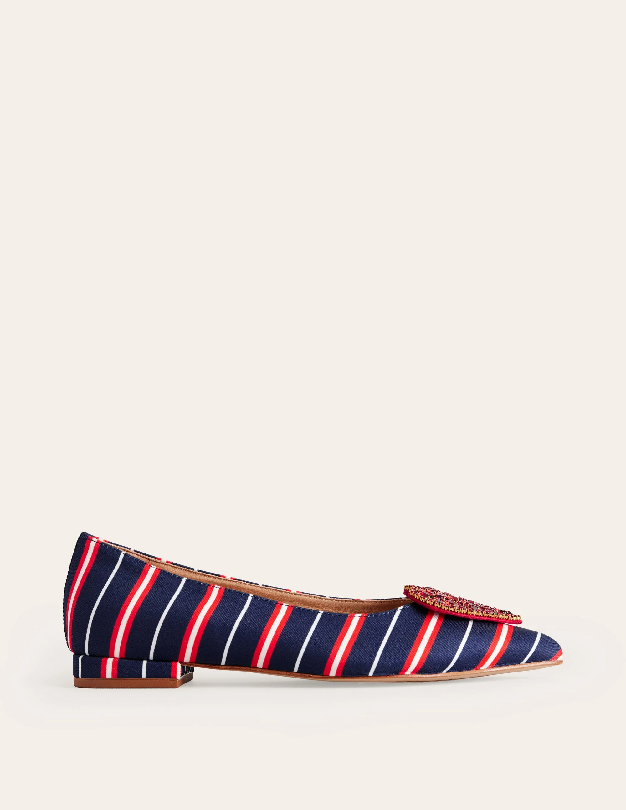 Heart Embellished Flat Point-Navy Stripe - Image 2