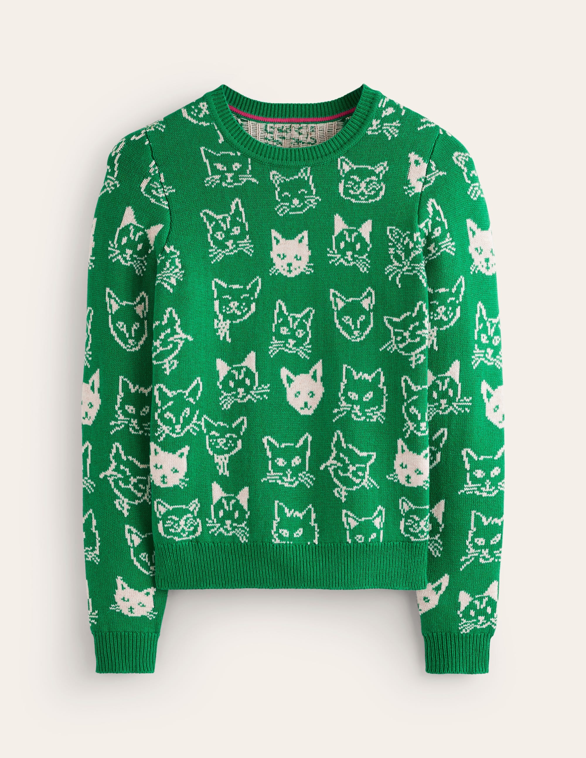 Heather Jacquard Sweater-Rich Emerald Green, Cats - Image 5