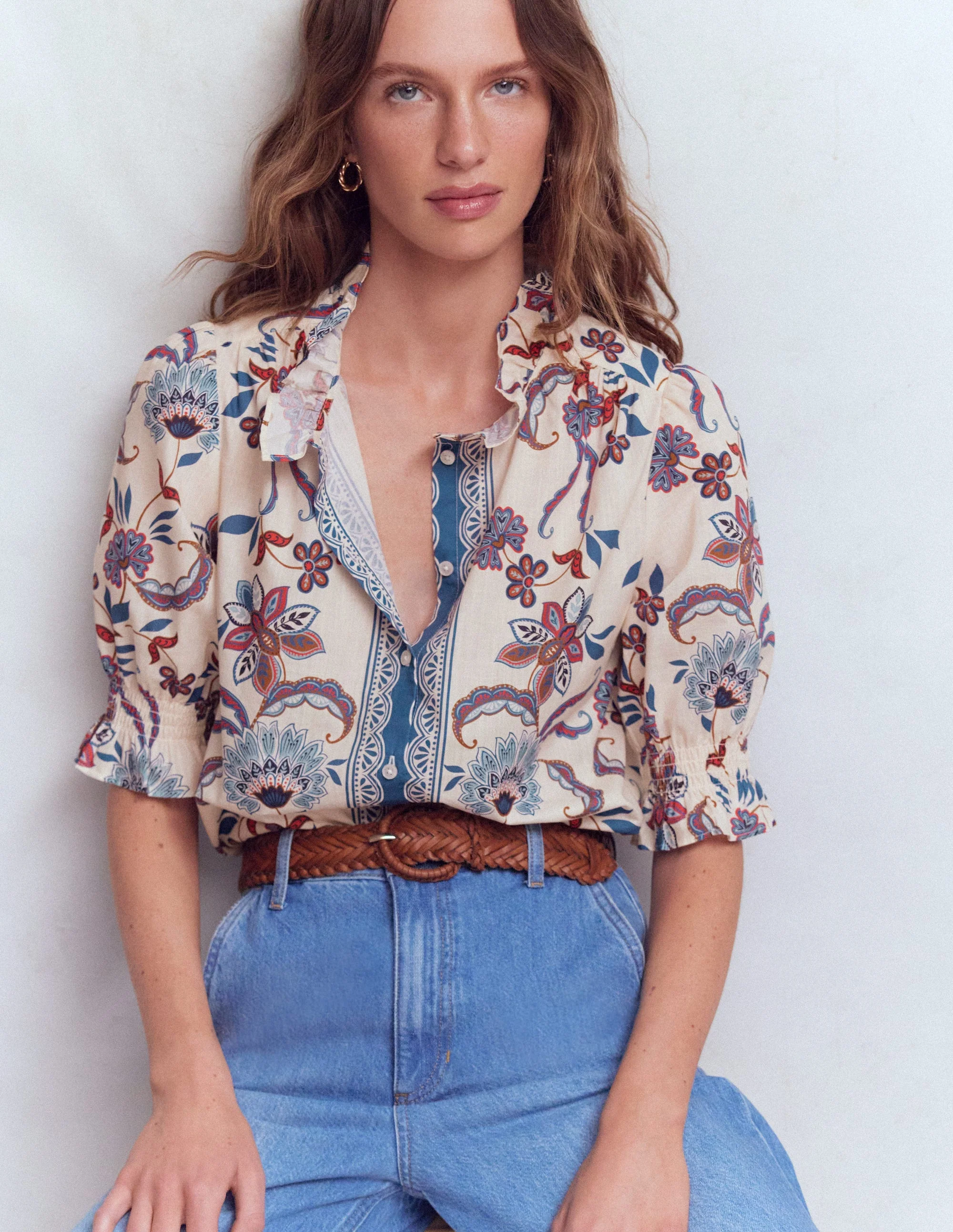 Heather Smocked Sleeve Top-Elegant Blossom Placement - Image 4