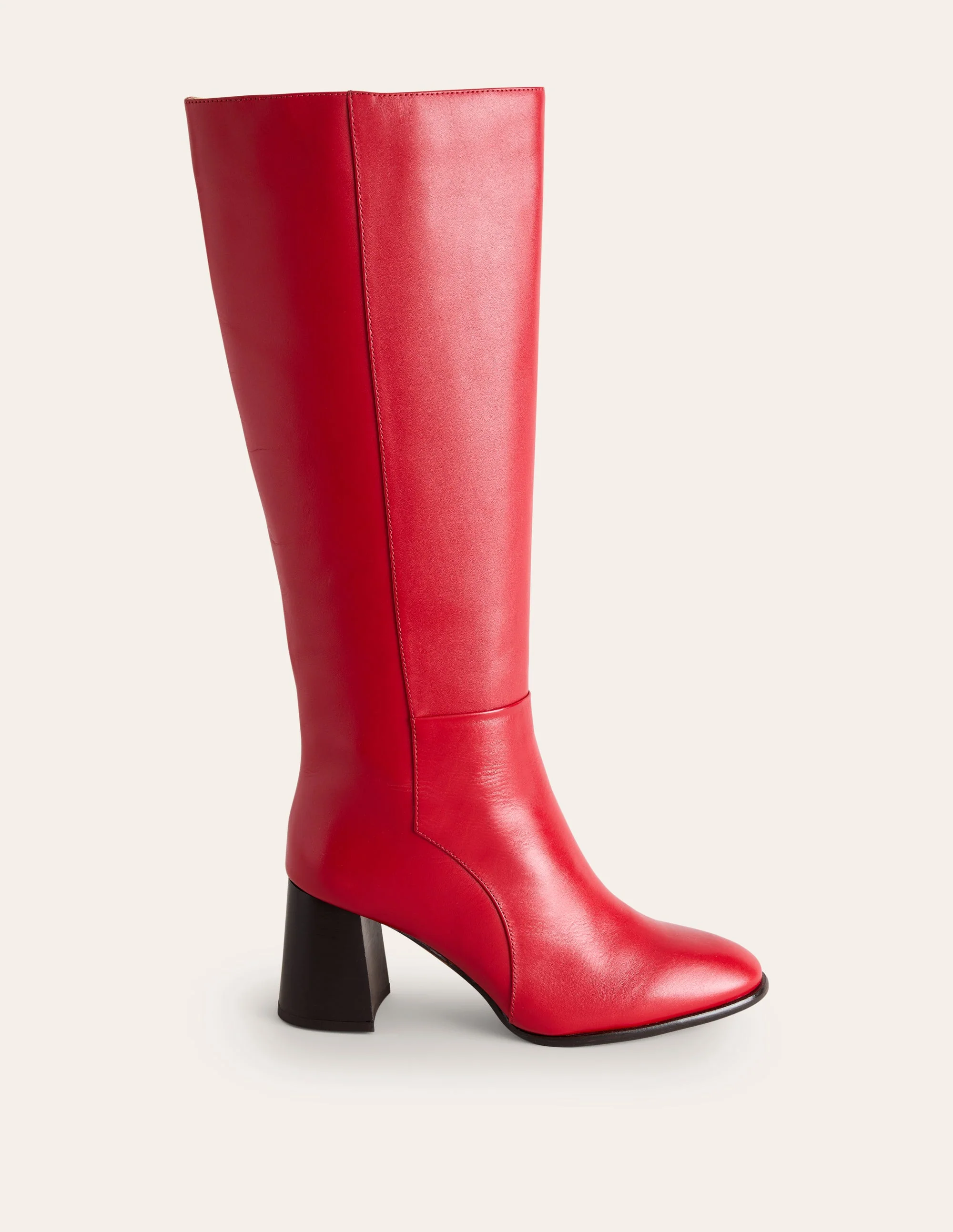 Heeled Leather Knee Boots-Red - Image 2