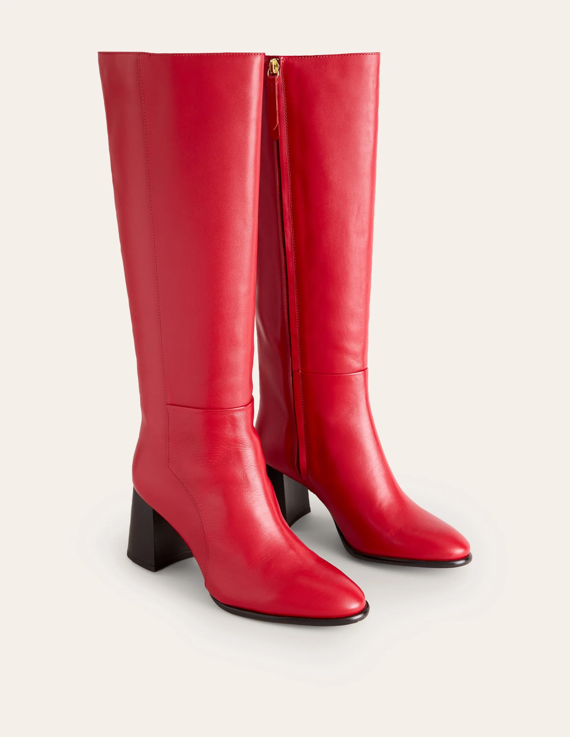 Heeled Leather Knee Boots-Red - Image 3