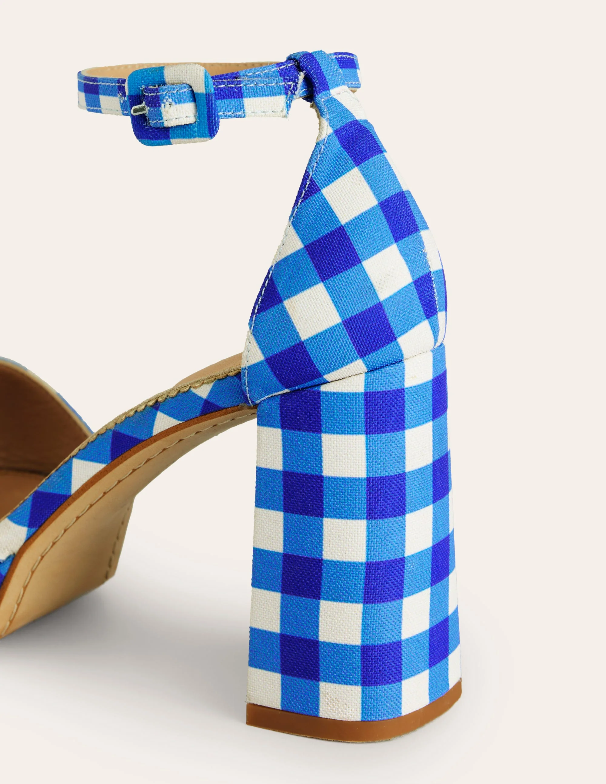 Heeled Platform Sandals-Blue and White Gingham - Image 4