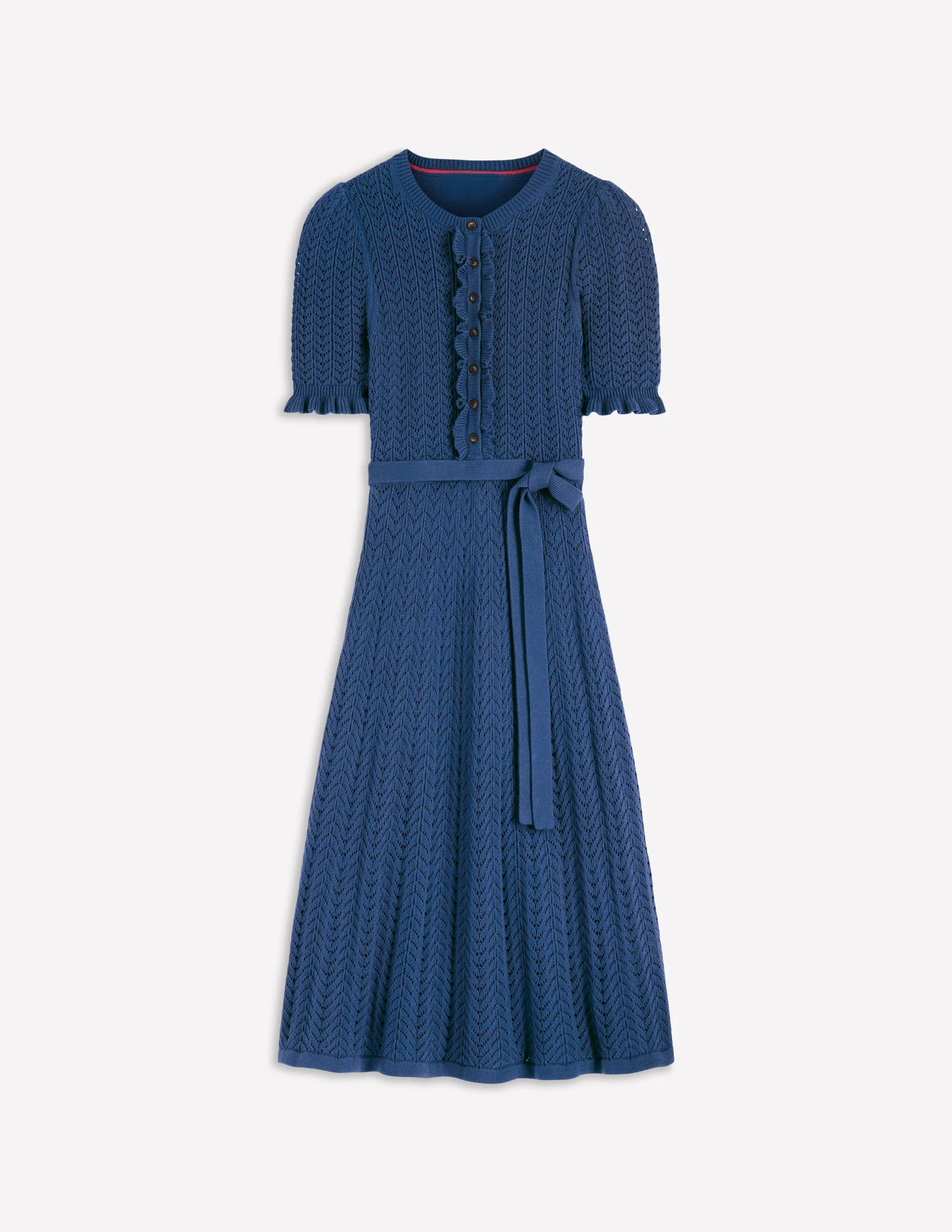 Henley Frill Knitted Dress-Denim Blue - Image 6