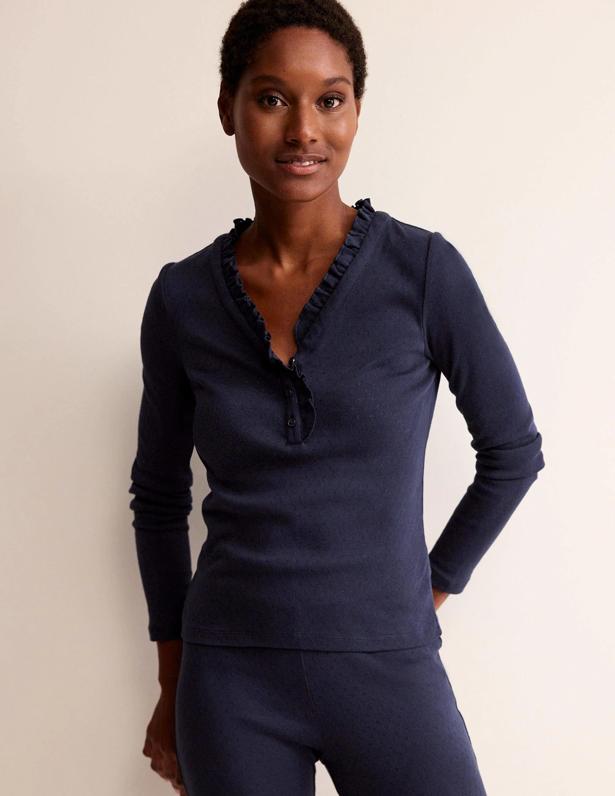 Henley Pajama Top-Navy