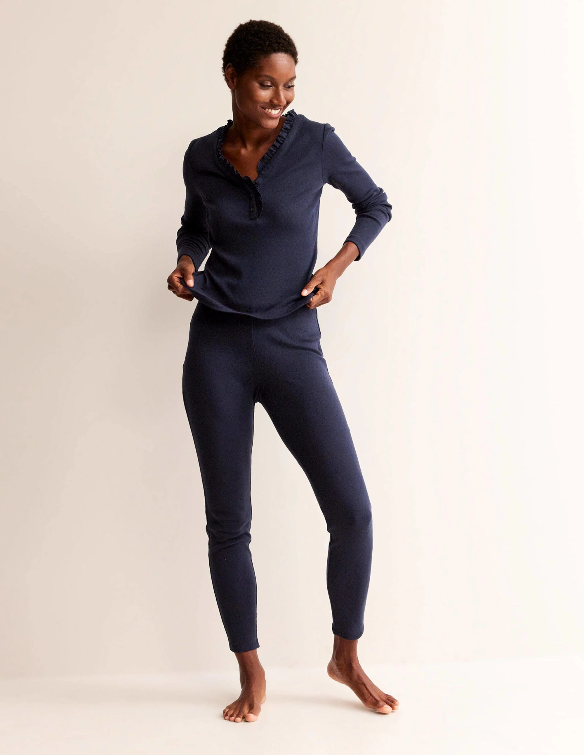 Henley Pajama Top-Navy - Image 4