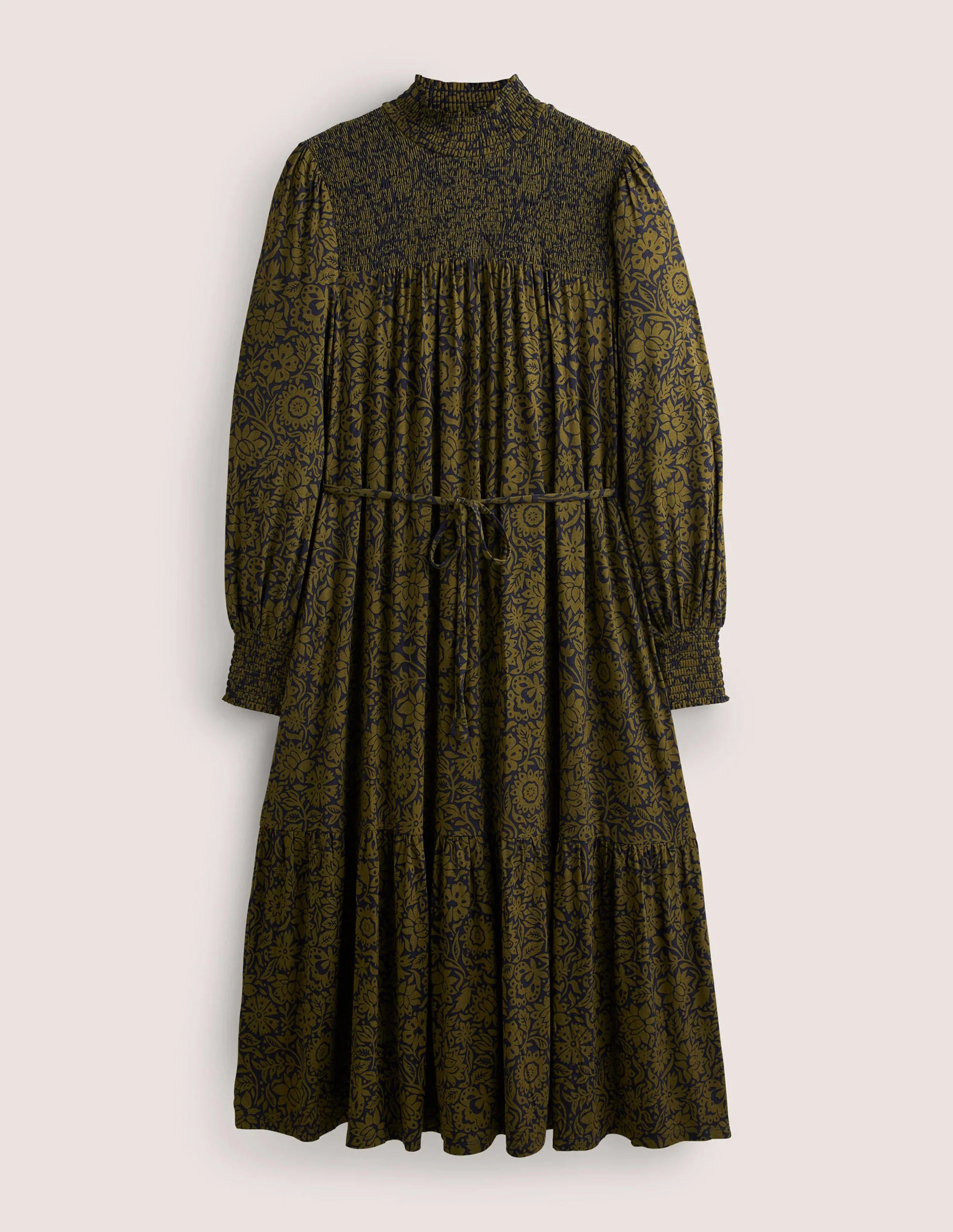 High Neck Jersey Maxi Dress-Basil, Foliage Bloom - Image 6
