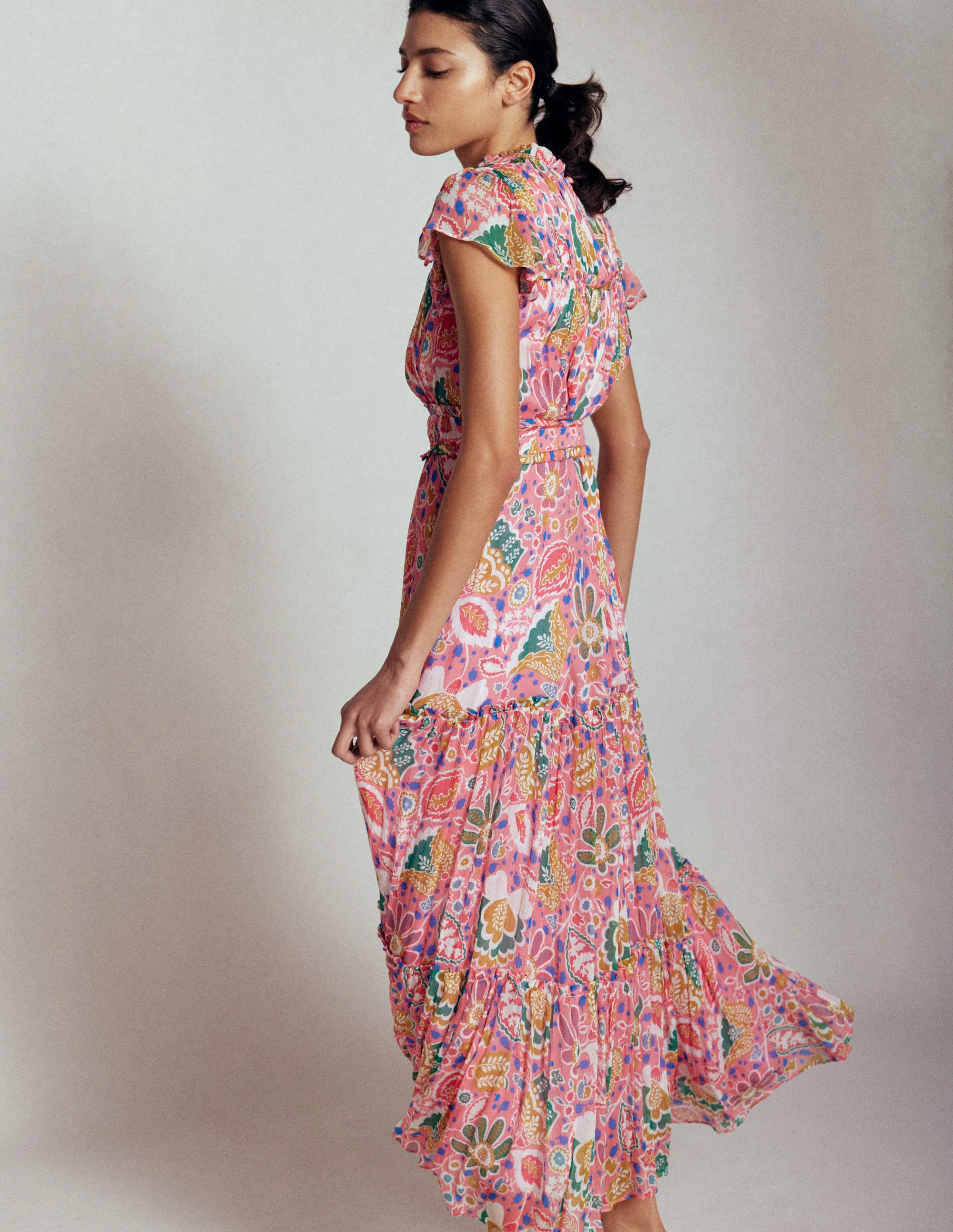 High Neck Sleeveless Dress-Multi, Flourishing Blooms - Image 3