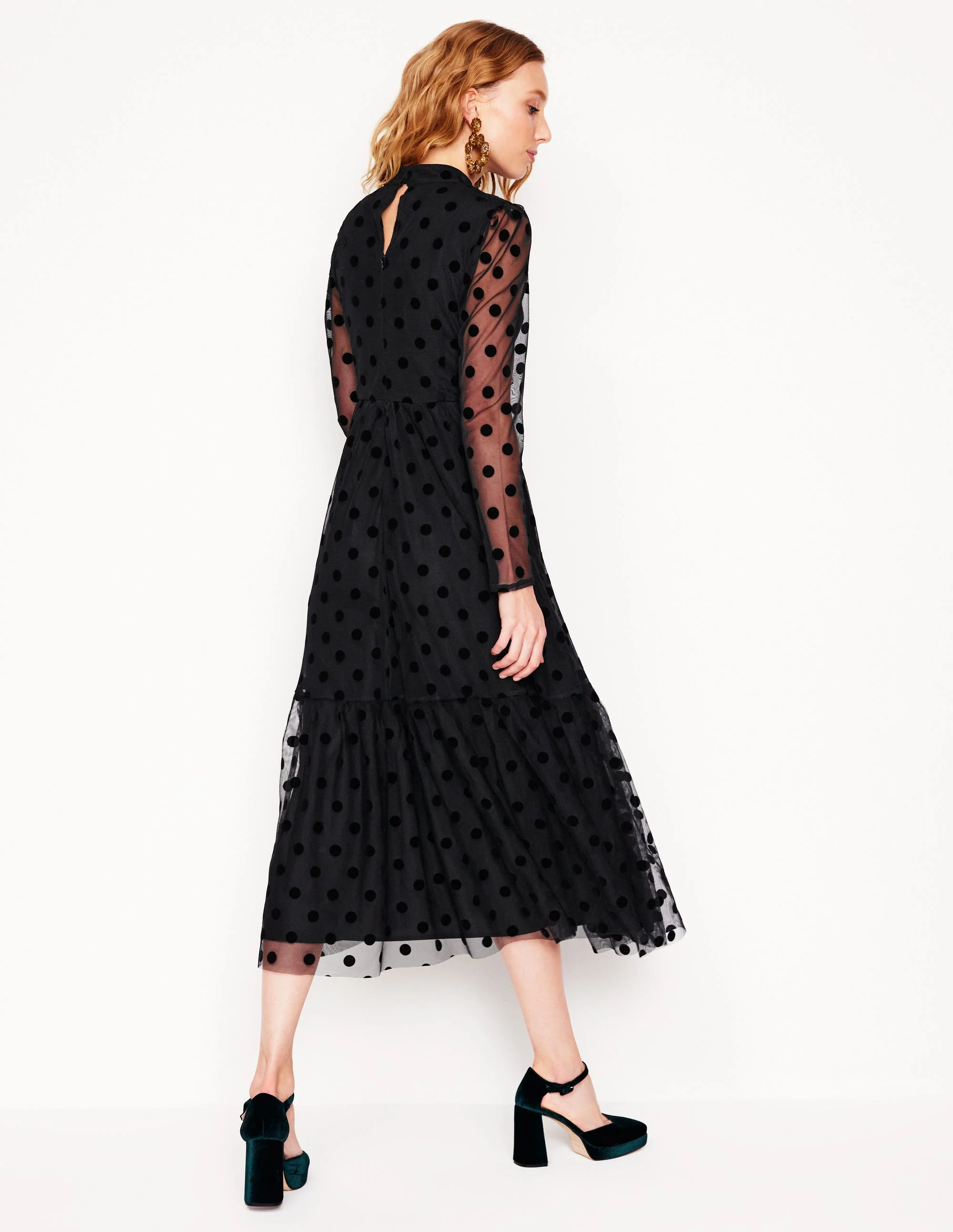 High Neck Tulle Tea Dress-Black Spot - Image 3