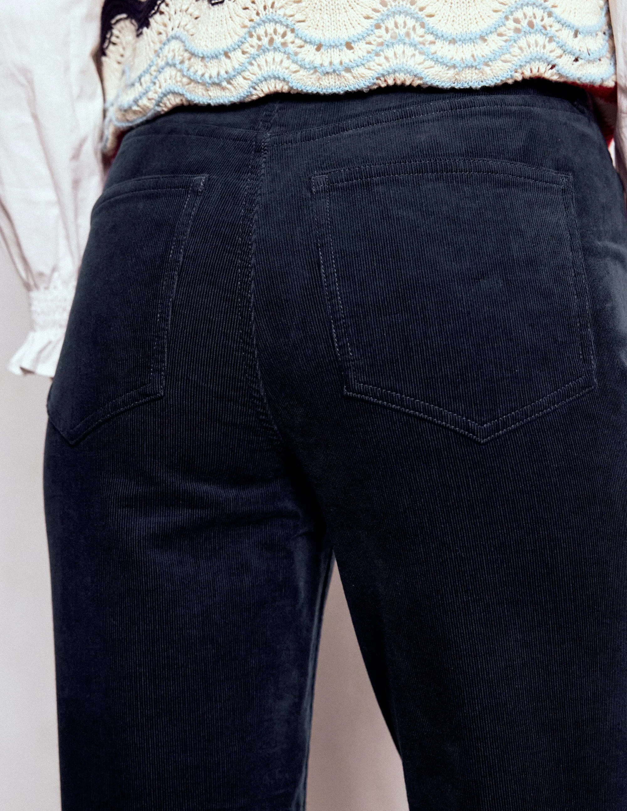 High Rise Cord Slim Jeans-Navy - Image 3