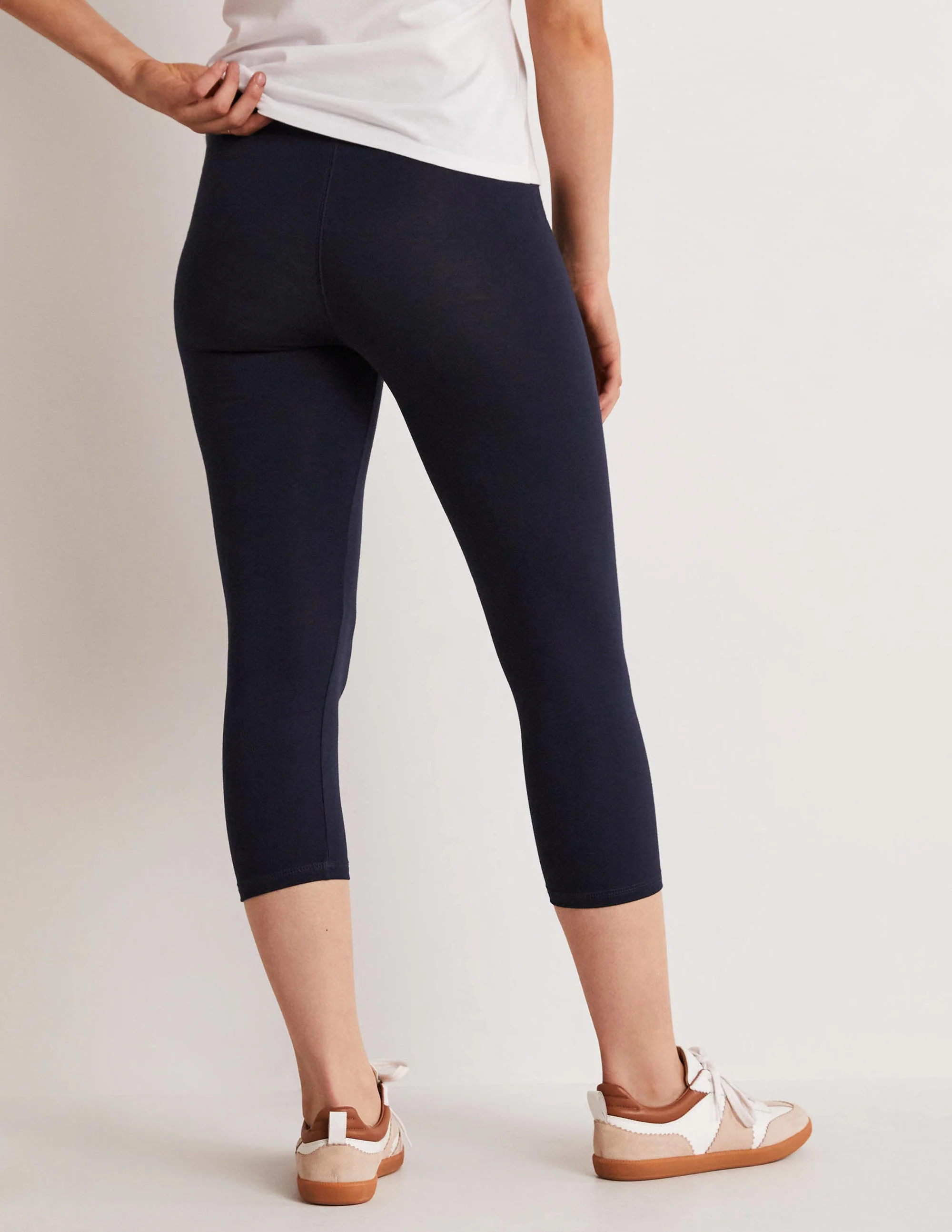 High Rise Crop Jersey Leggings-Navy - Image 3