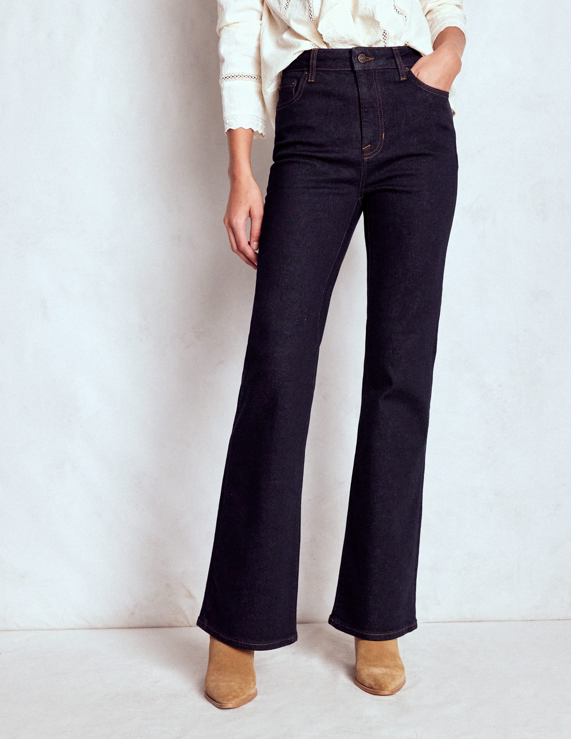 High Rise Fitted Flare Jeans-Indigo - Image 5