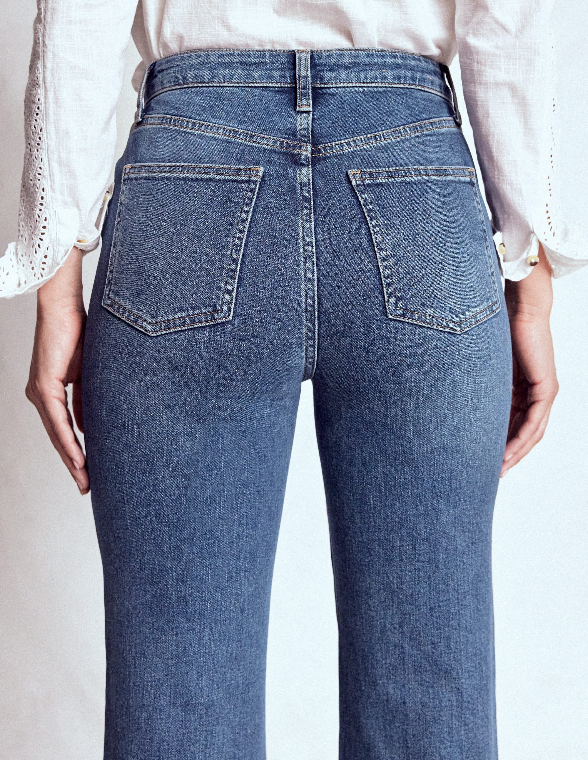 High Rise Fitted Flare Jeans-Mid Vintage - Image 2