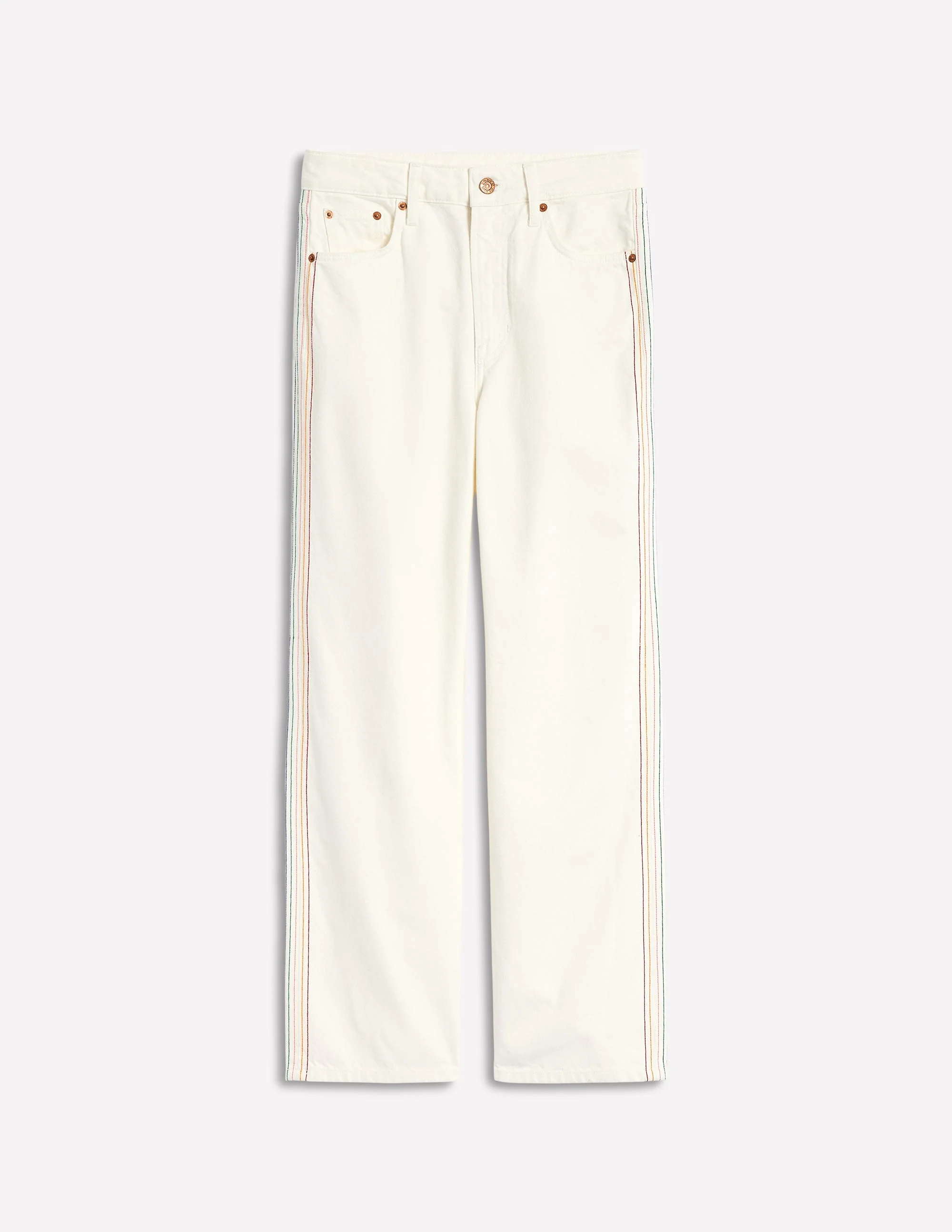 High Rise Straight Crop Jeans-Off White w/ Embroidery - Image 2