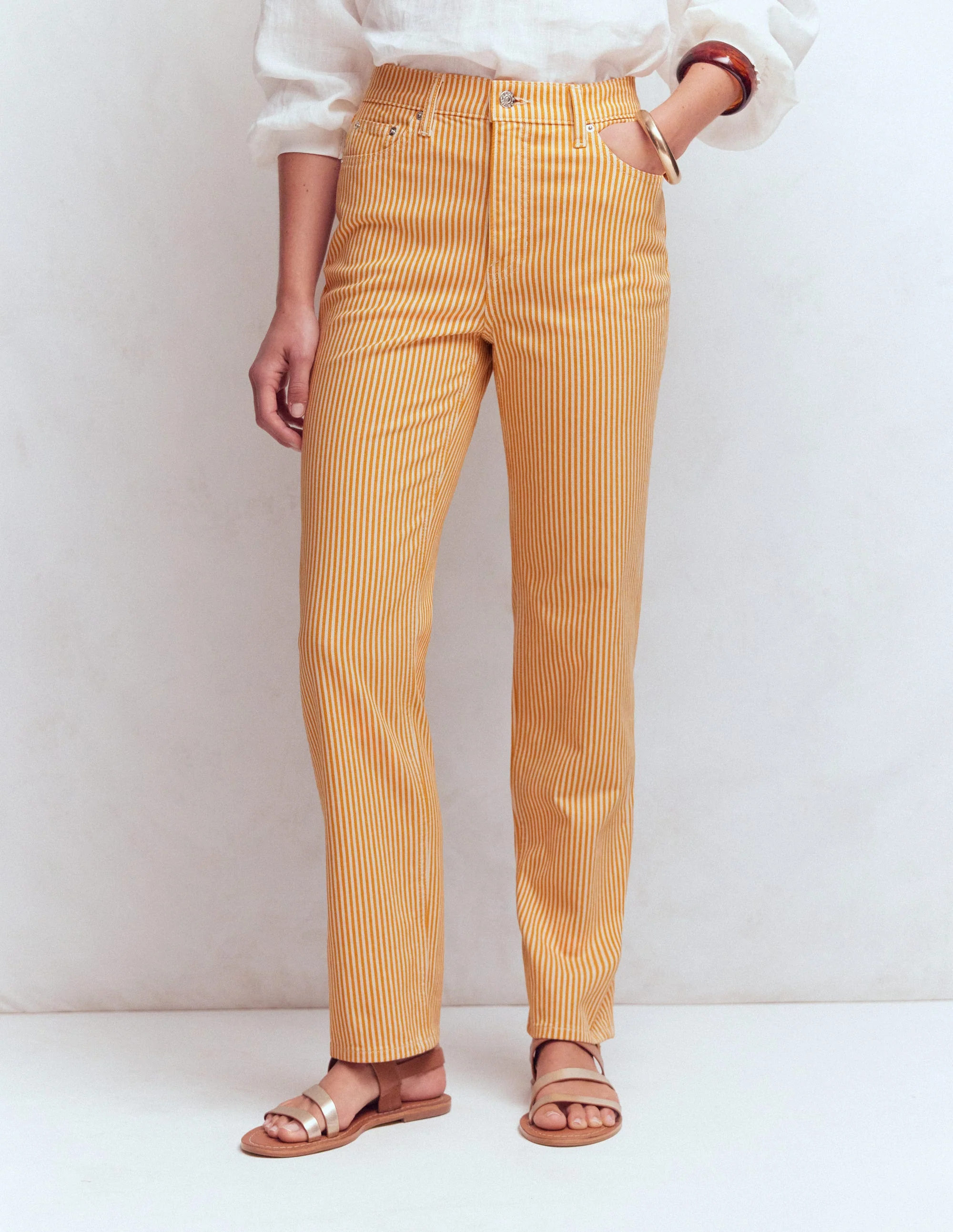 High Rise Straight Jeans-Yellow Stripe - Image 4